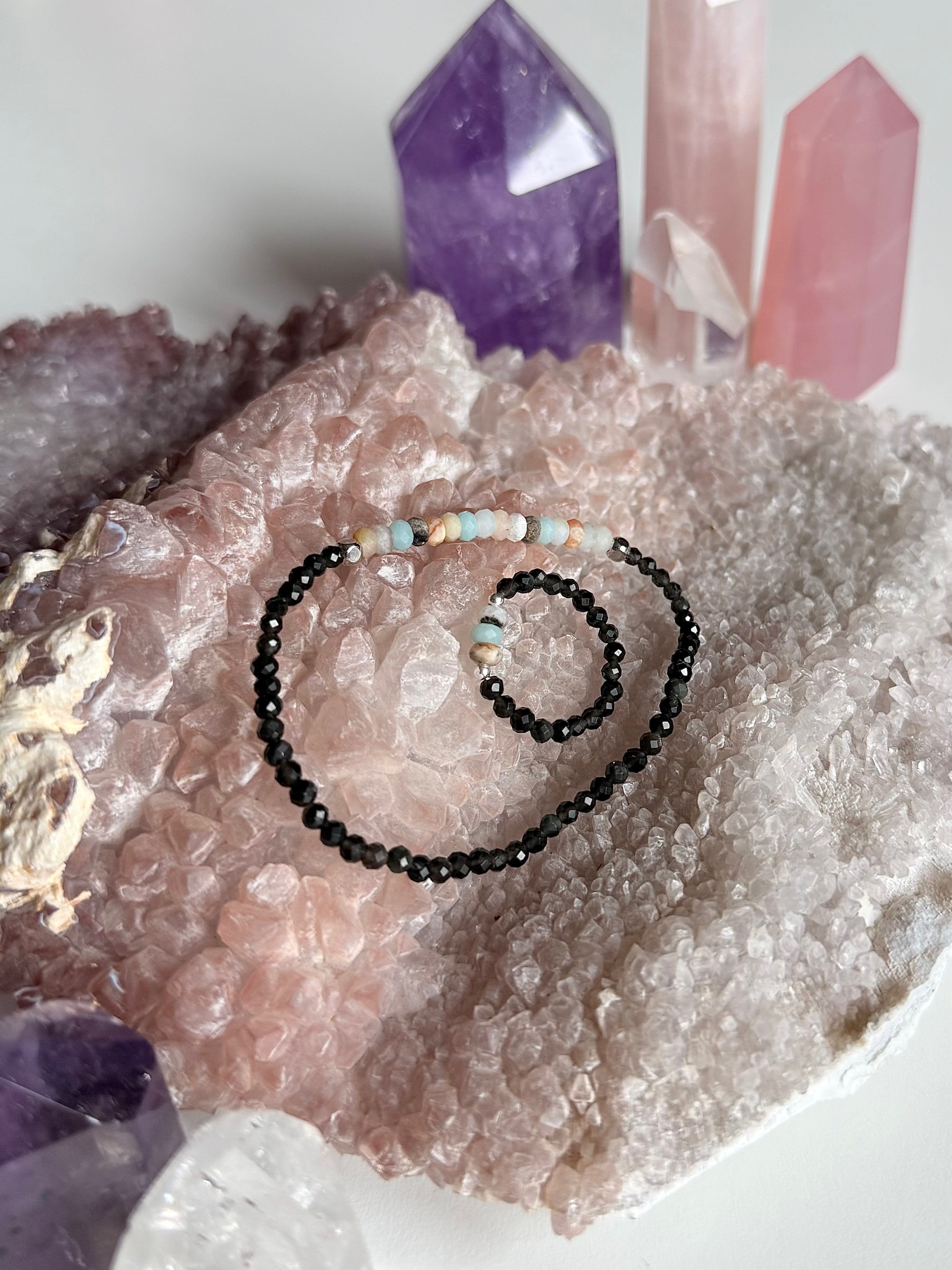 Ring mit Amazonit und Obsidian