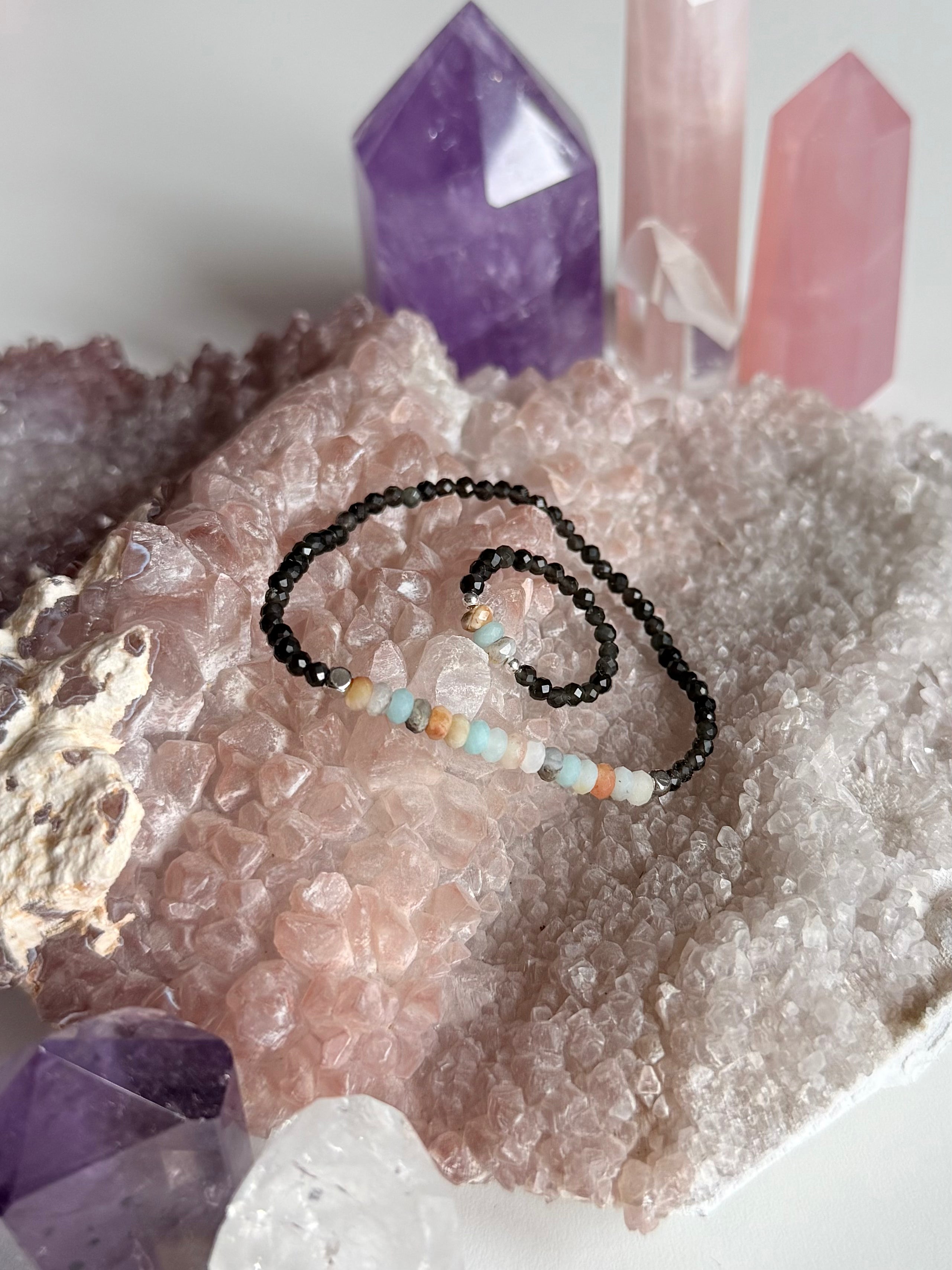 Armband mit Amazonit und Obsidian