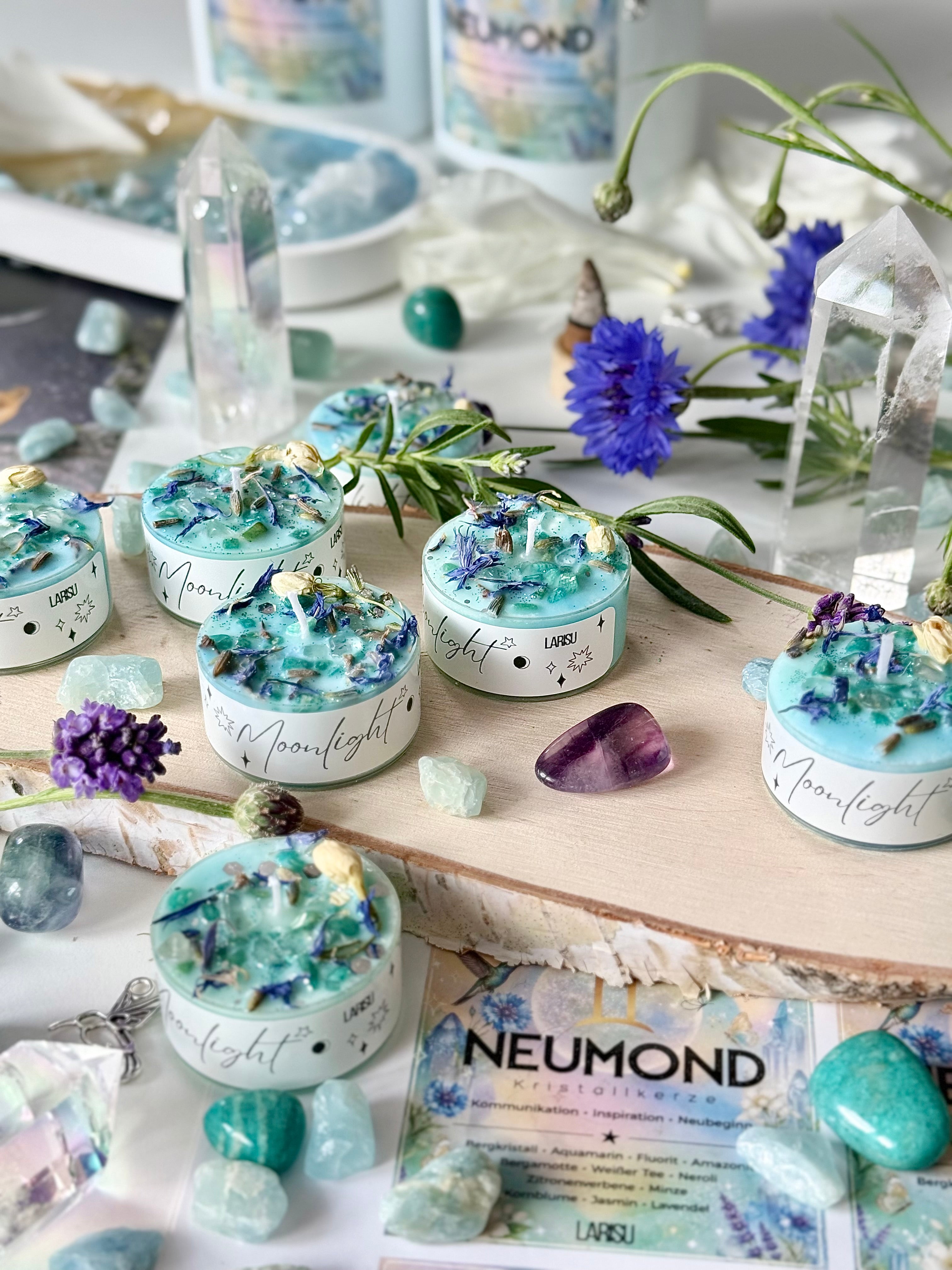 Moonlights Teelichter mit Kristallen und Blüten, Juni, limitiert