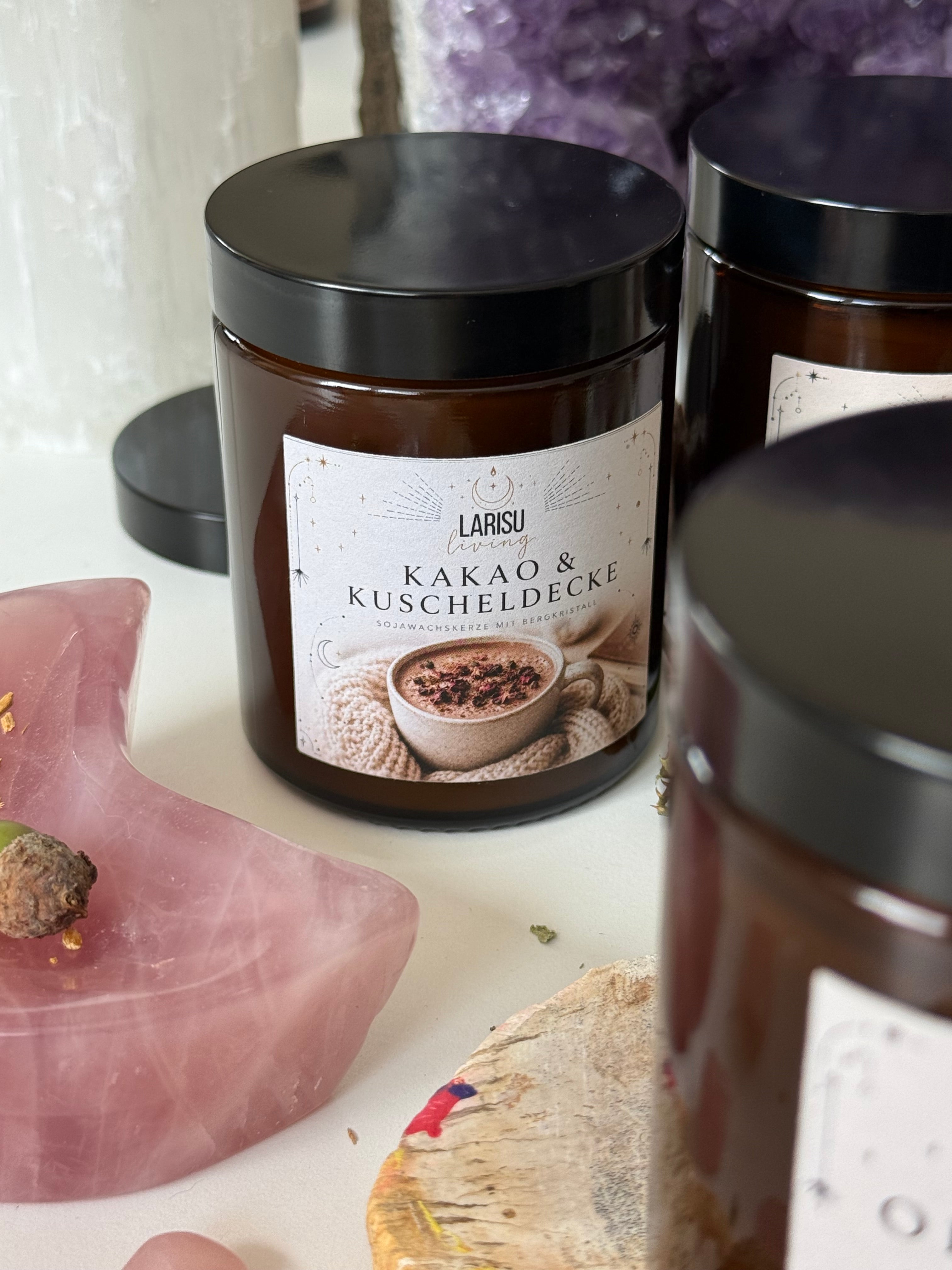 Kristallkerze "Kakao & Kuscheldecke" mit Bergkristall
