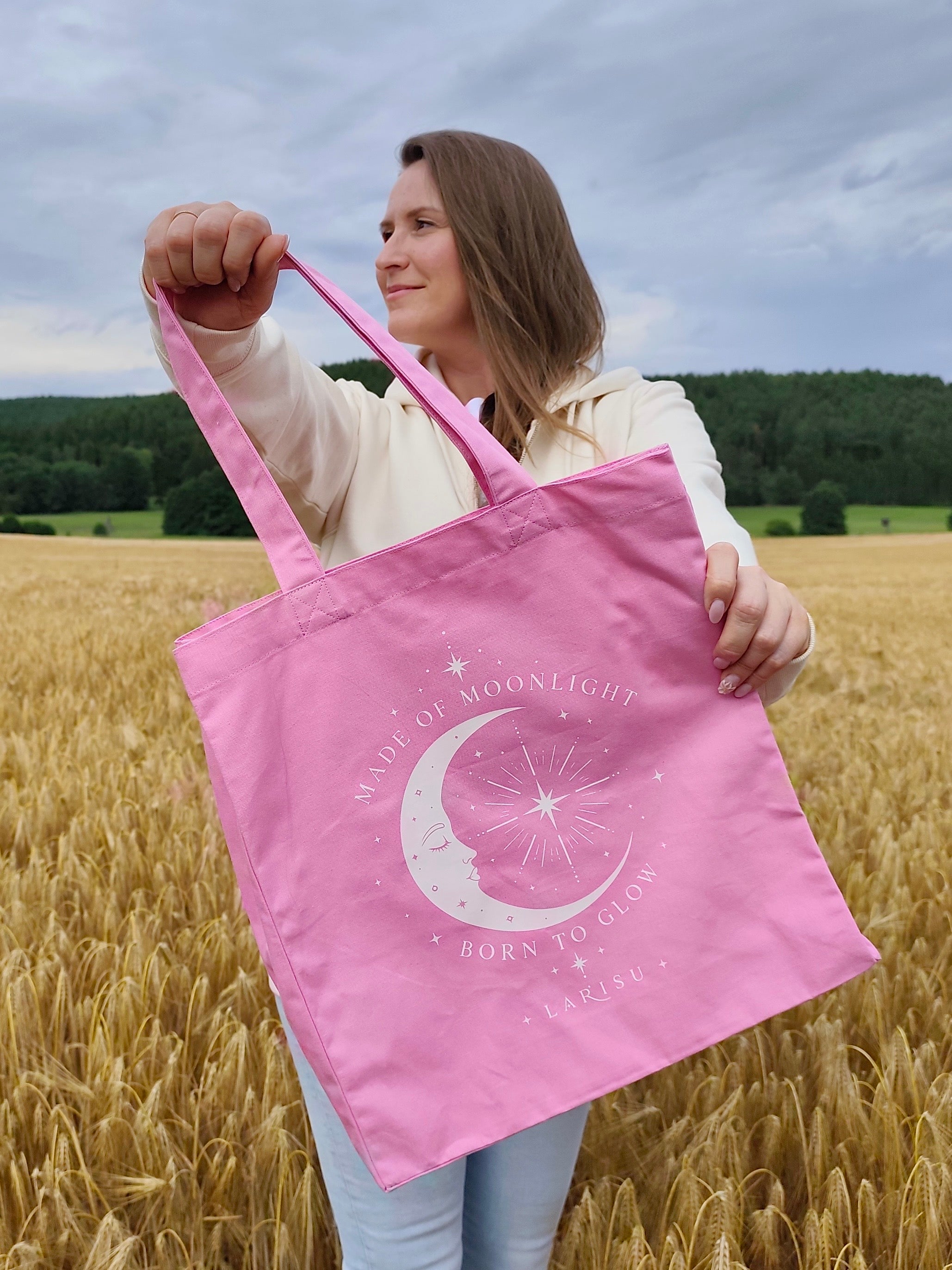 Baumwolltasche Pink "MADE OF MOONLIGHT, BORN TO GLOW"