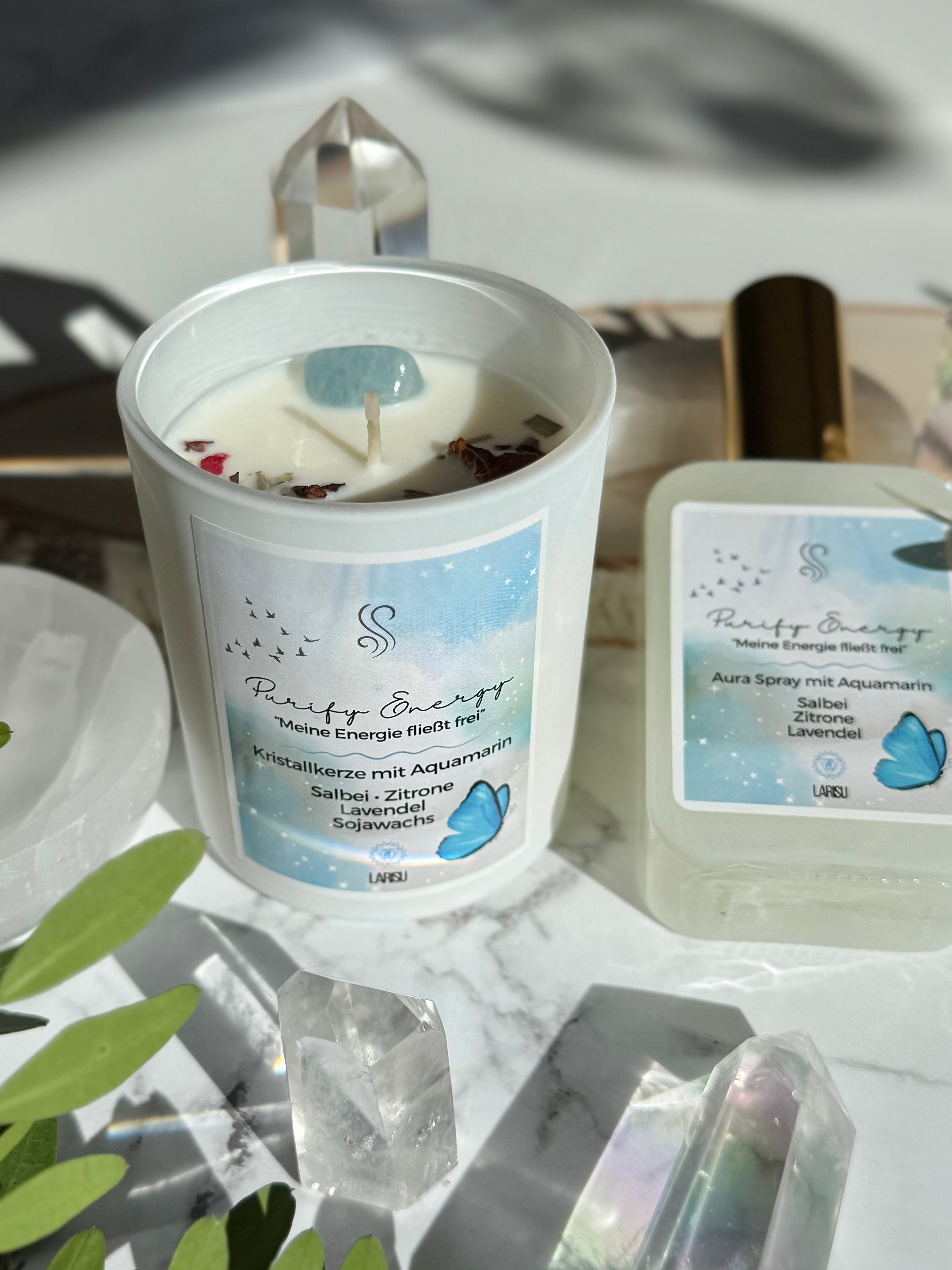 Kristallkerze „Purify Energy - Meine Energie fließt frei“
