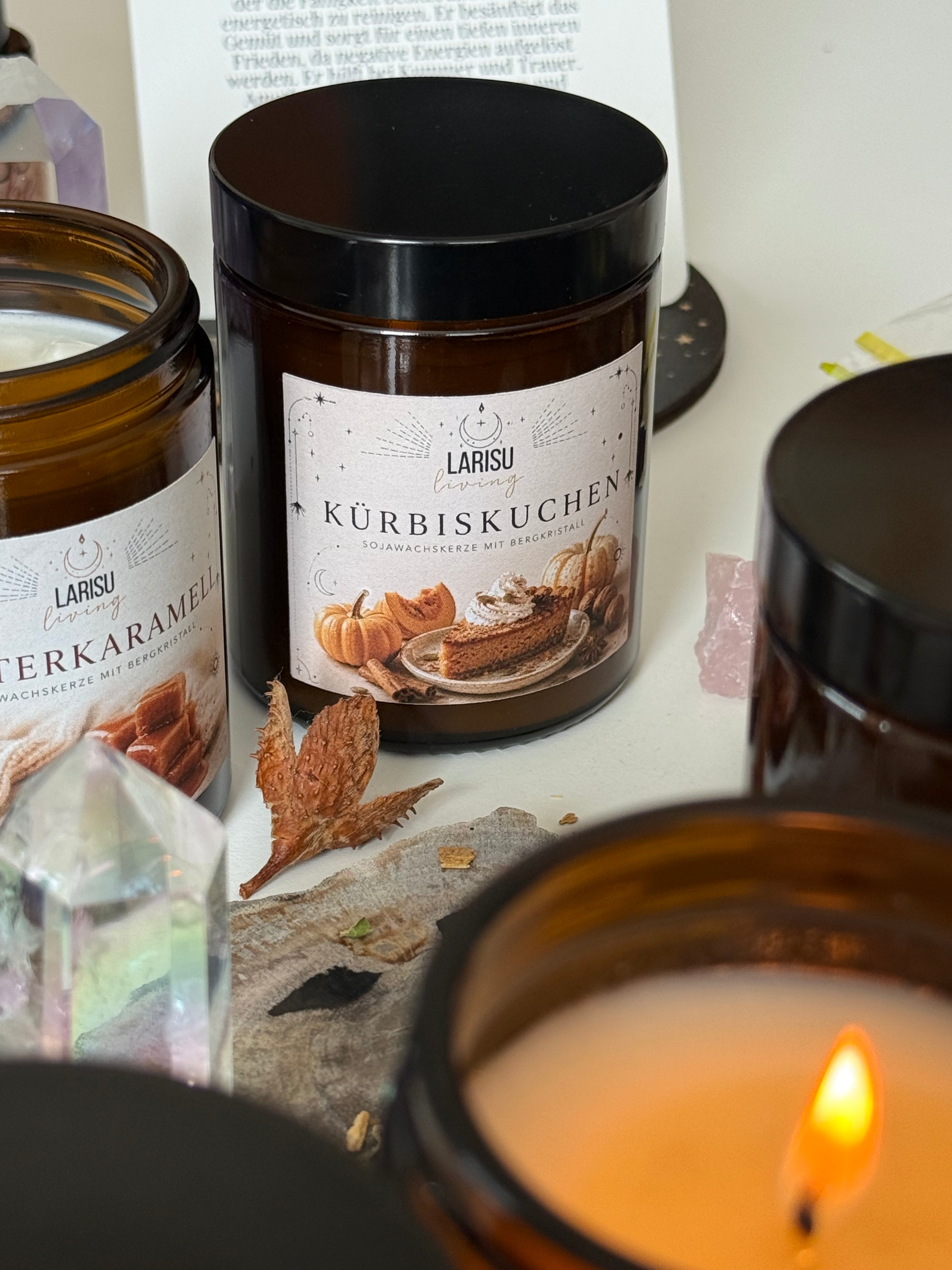 Kristallkerze "Kürbiskuchen" mit Bergkristall