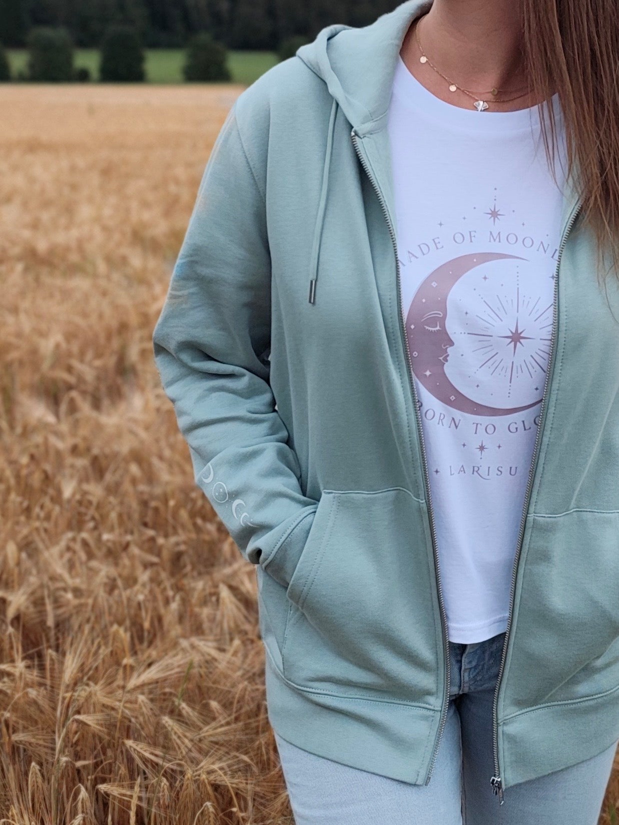 Zip Hoodie Aloe "MADE OF MOONLIGHT, BORN TO GLOW"