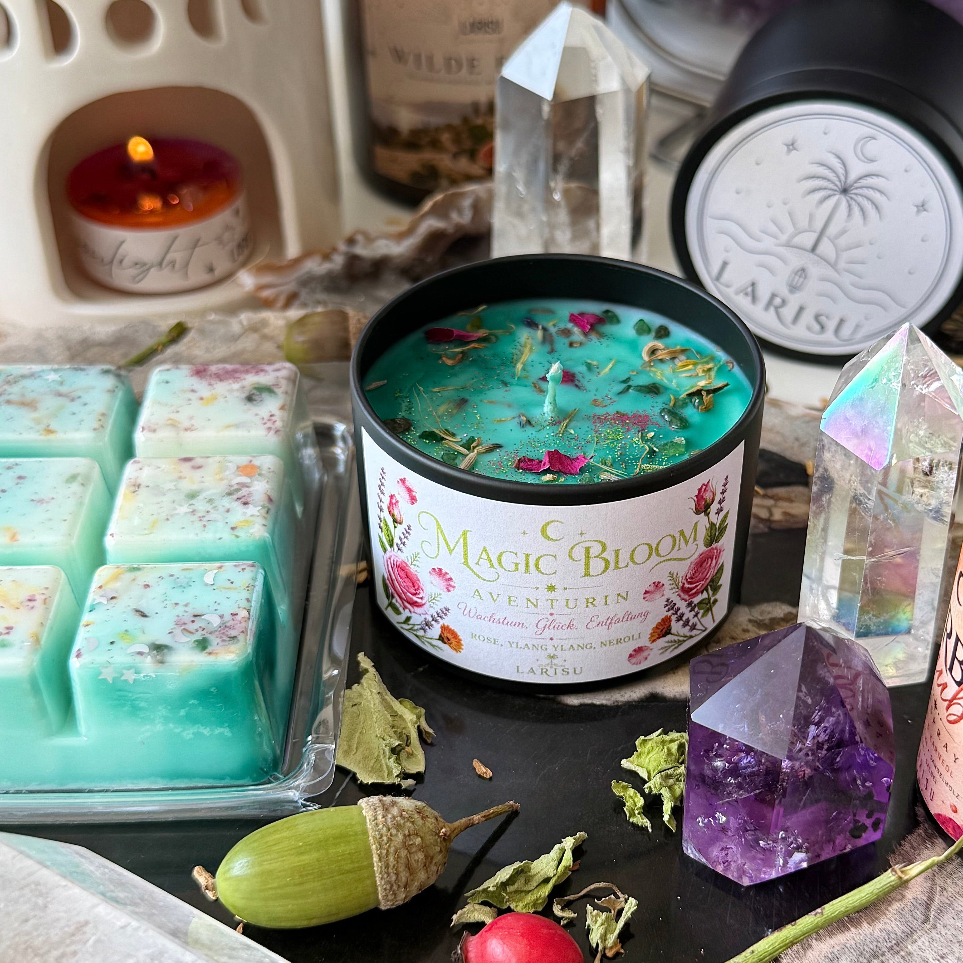 MAGIC BLOOM Kristallkerze mit Aventurin