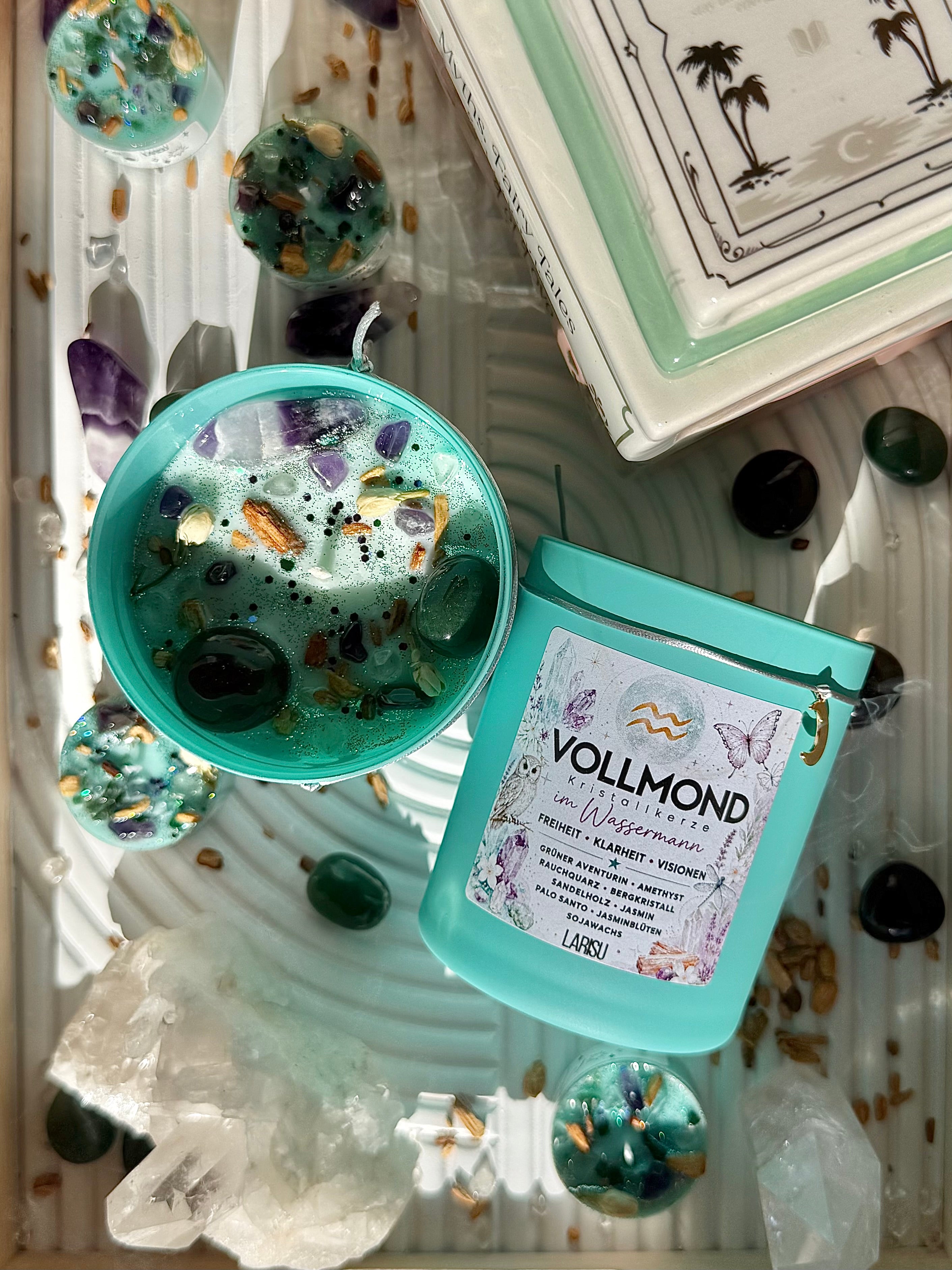Vollmondkerze mit Kristallen, Juli, limitiert