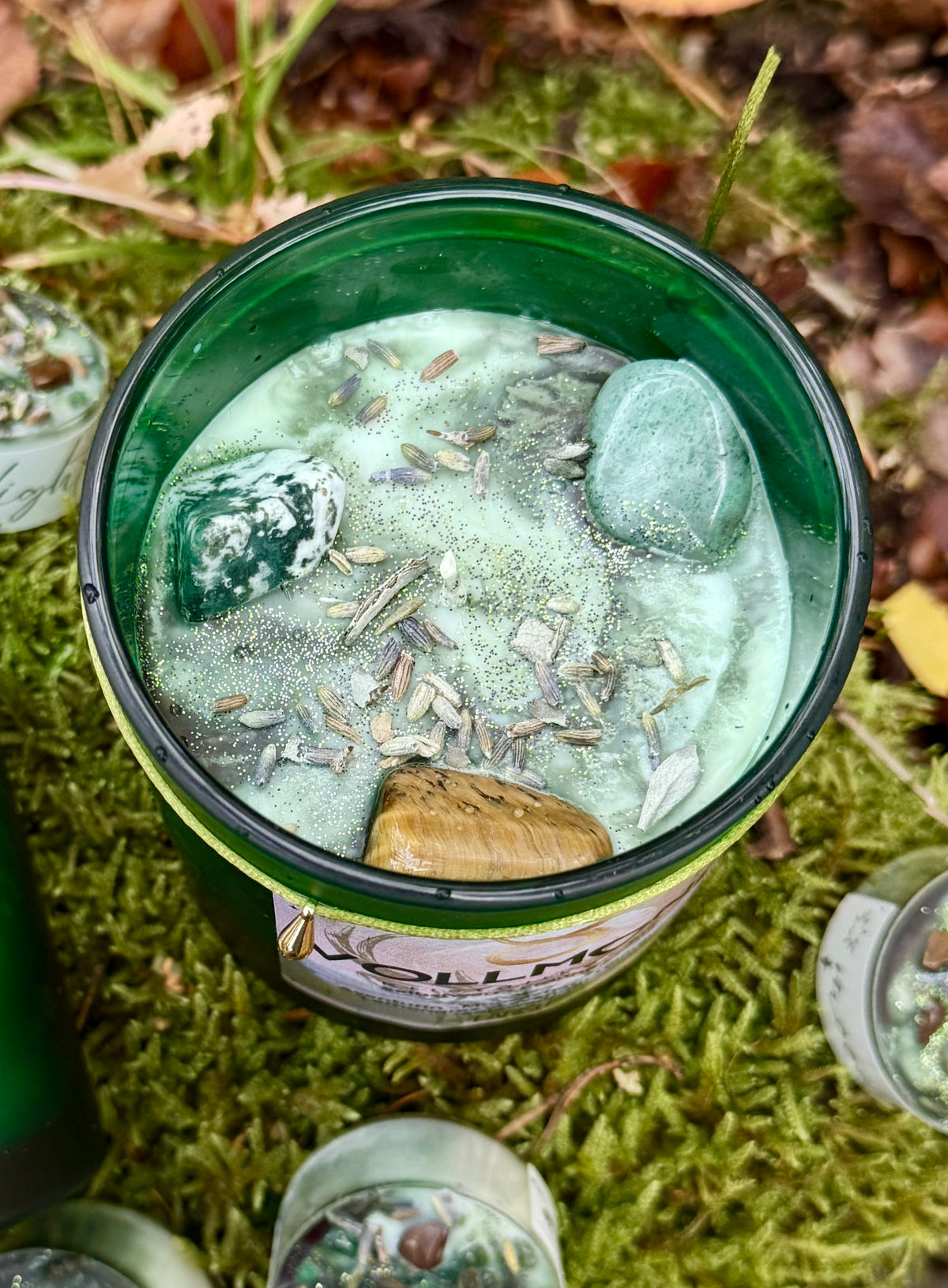 Vollmondkerze mit Kristallen, Oktober, limitiert