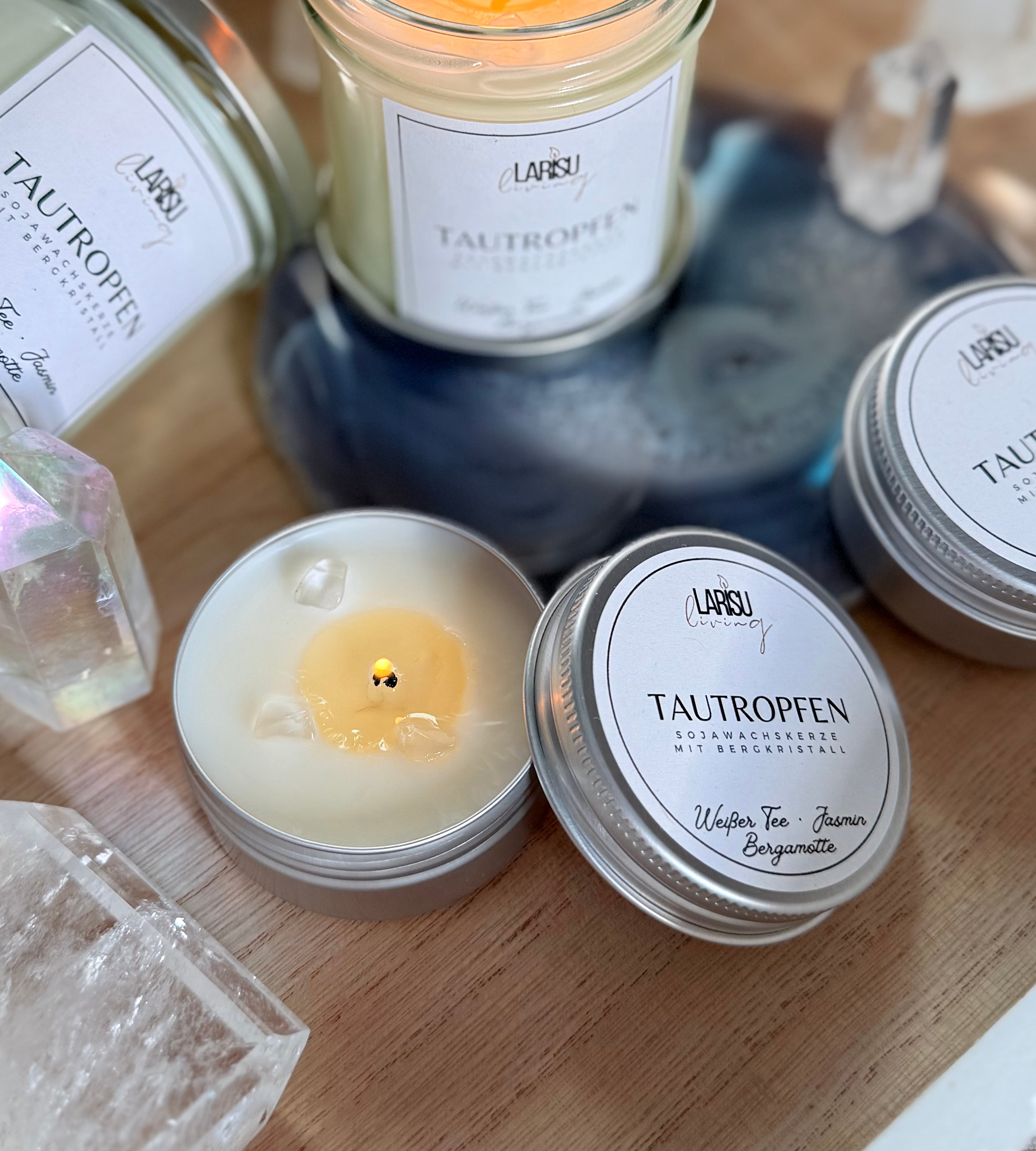 Duftkerze „Tautropfen“ mit Bergkristall, Travel Size
