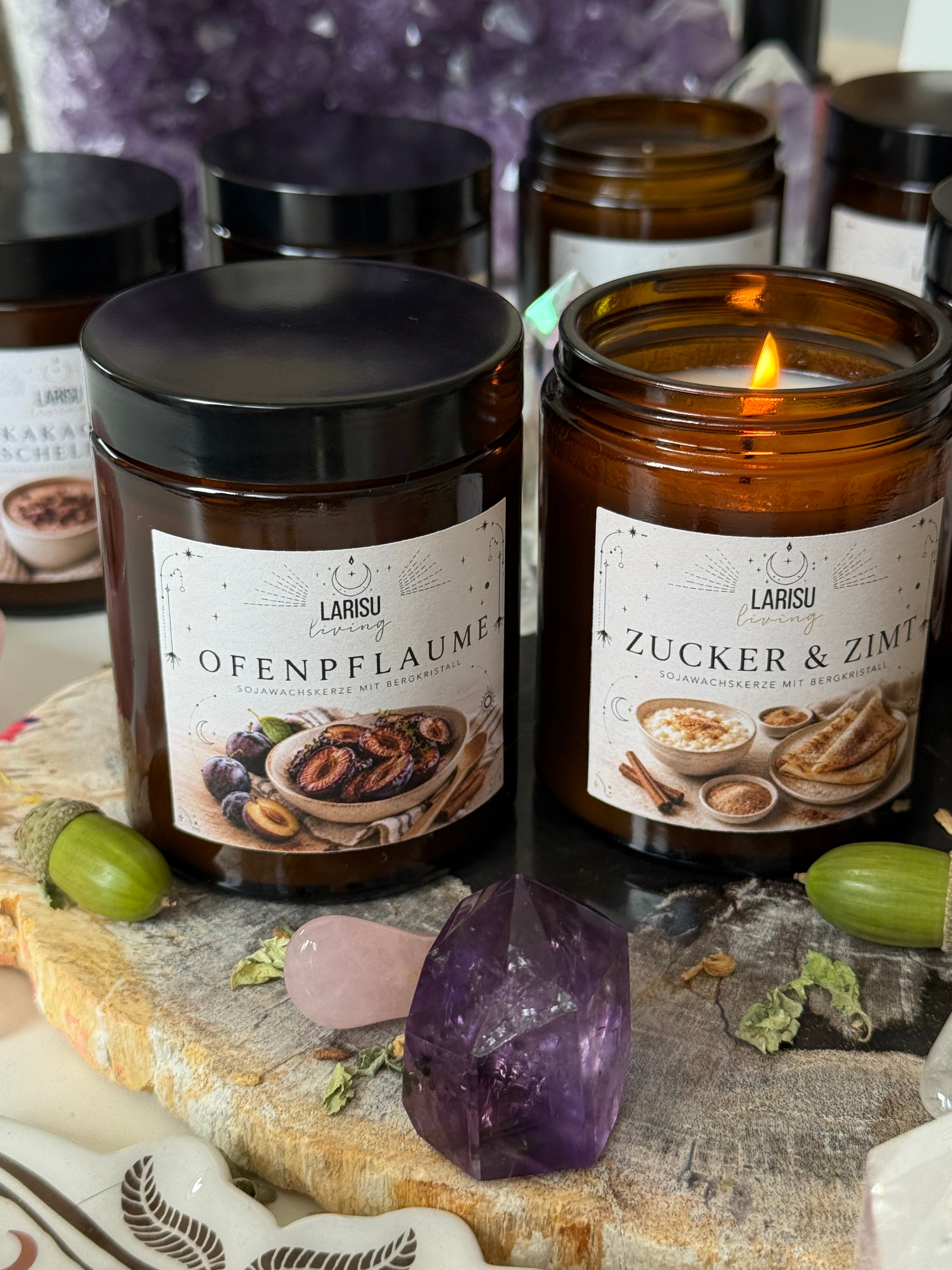 Kristallkerze "Ofenpflaume" mit Bergkristall