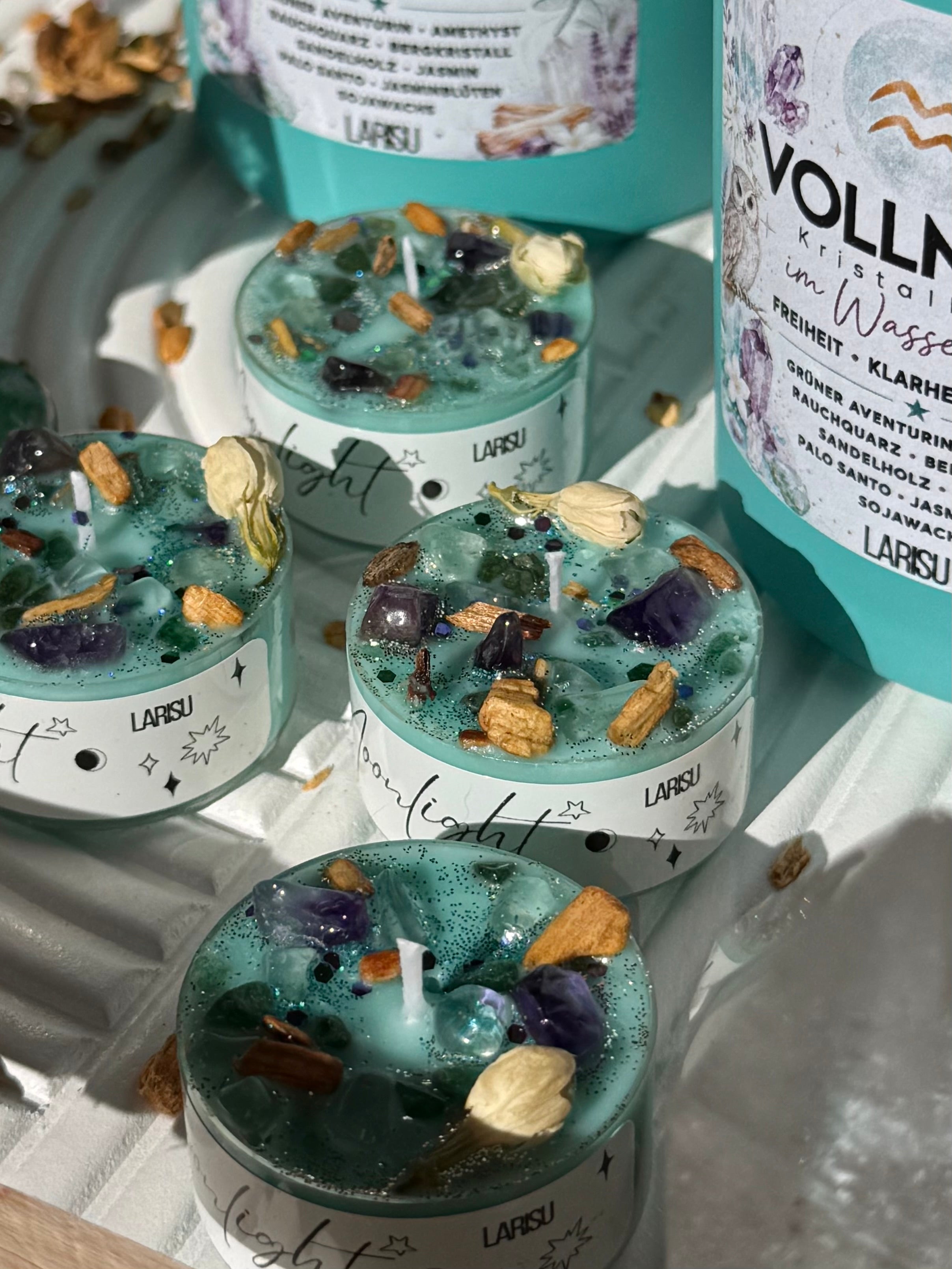 Vollmond Moonlight Teelicht mit Kristallen, Juli, limitiert
