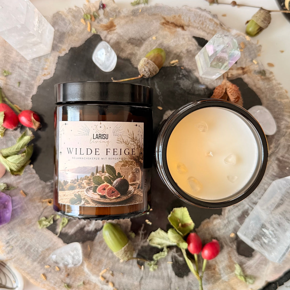Kristallkerze "Wilde Feige" mit Bergkristall