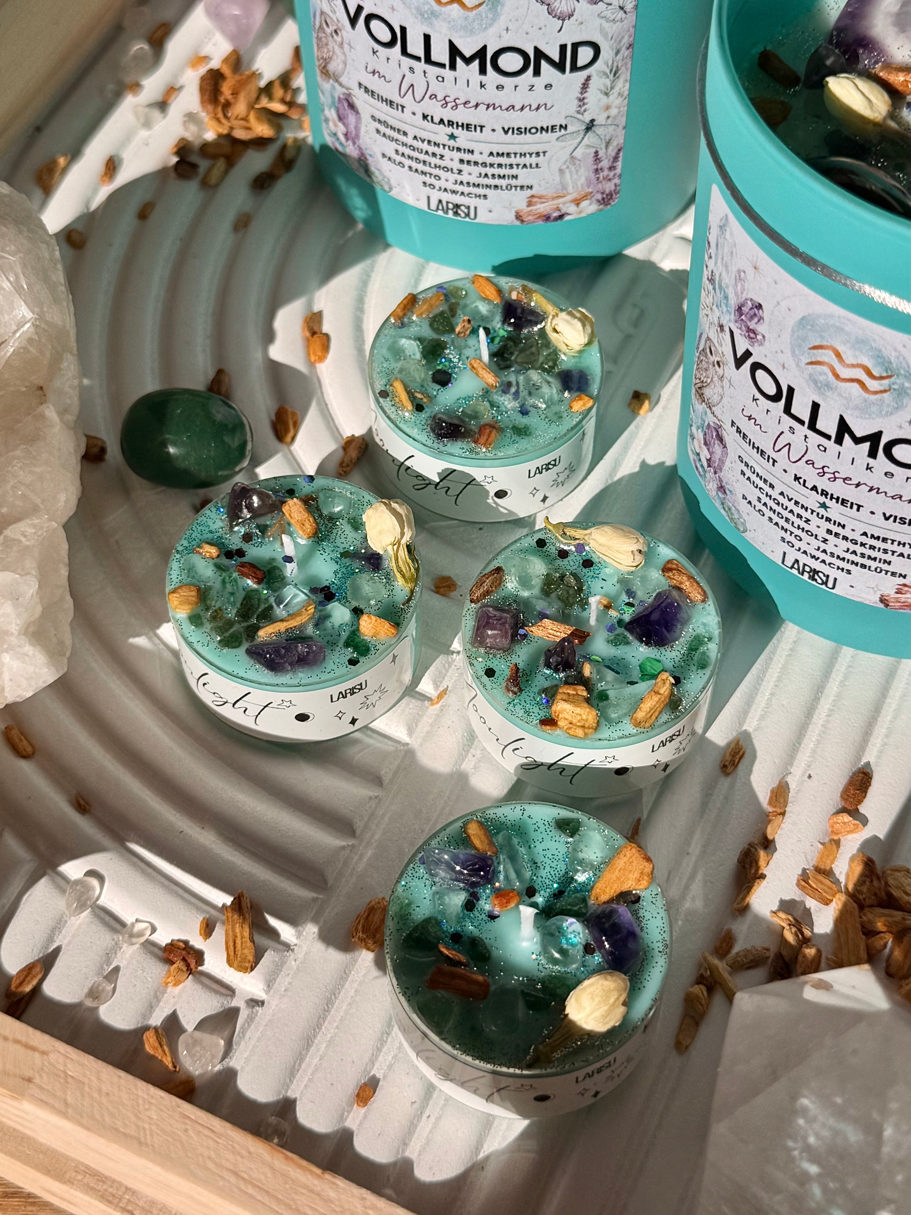 Vollmond Moonlight Teelicht mit Kristallen, Juli, limitiert