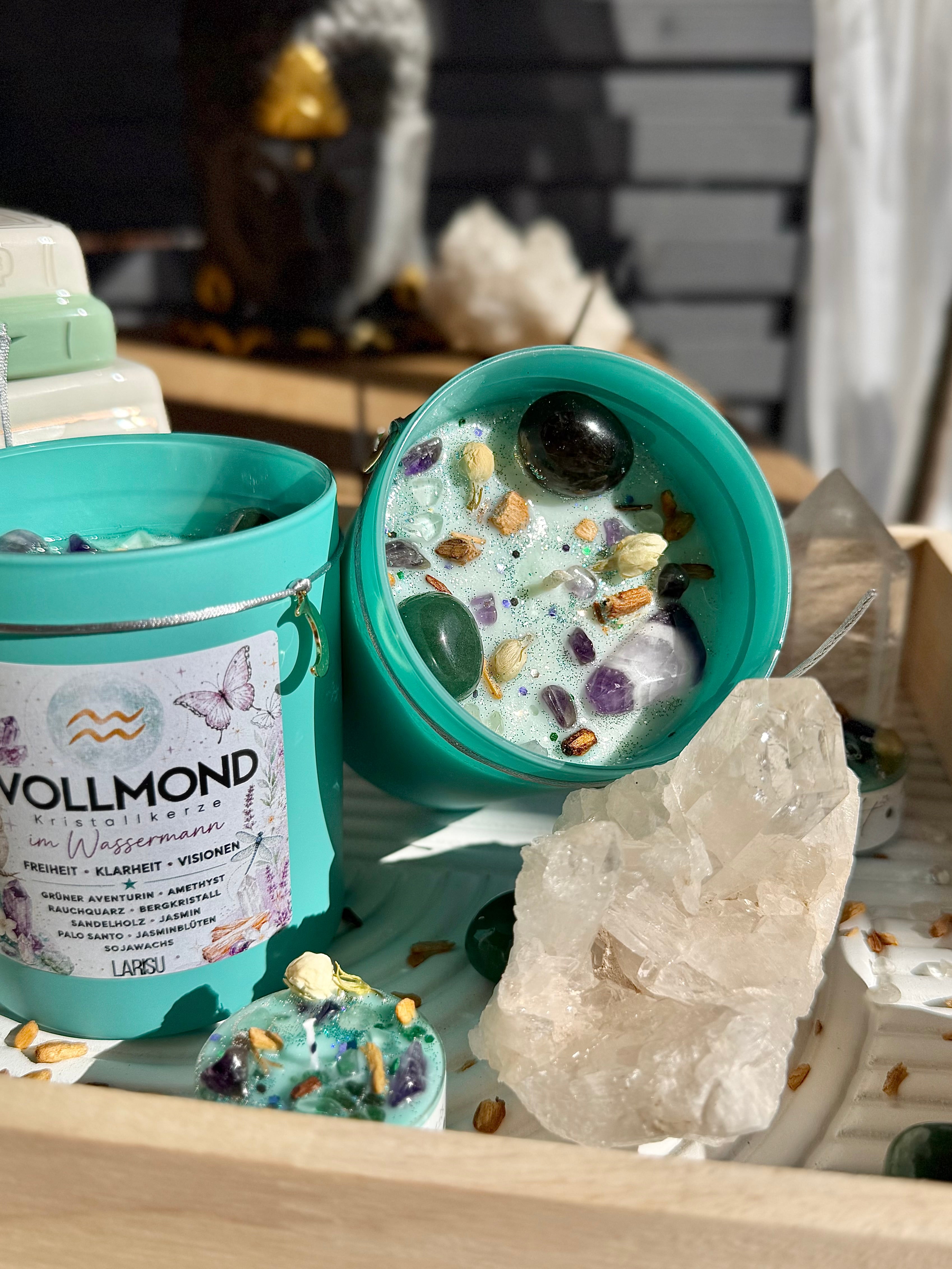 Vollmondkerze mit Kristallen, Juli, limitiert