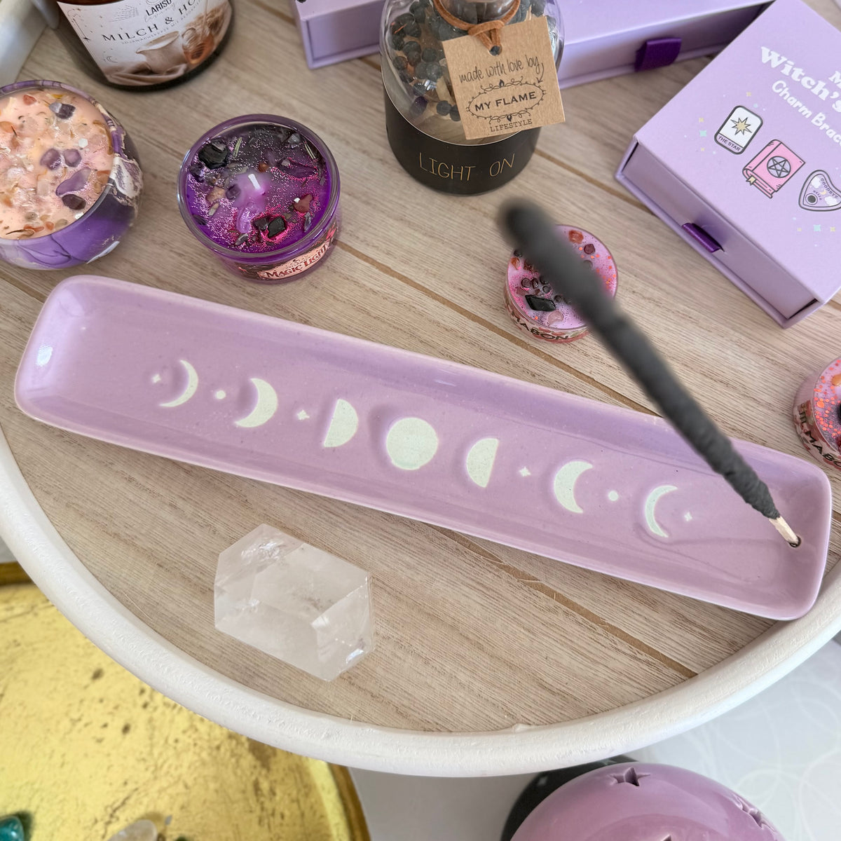 Räucherstäbchenhalter lila Mondphasen / Keramik