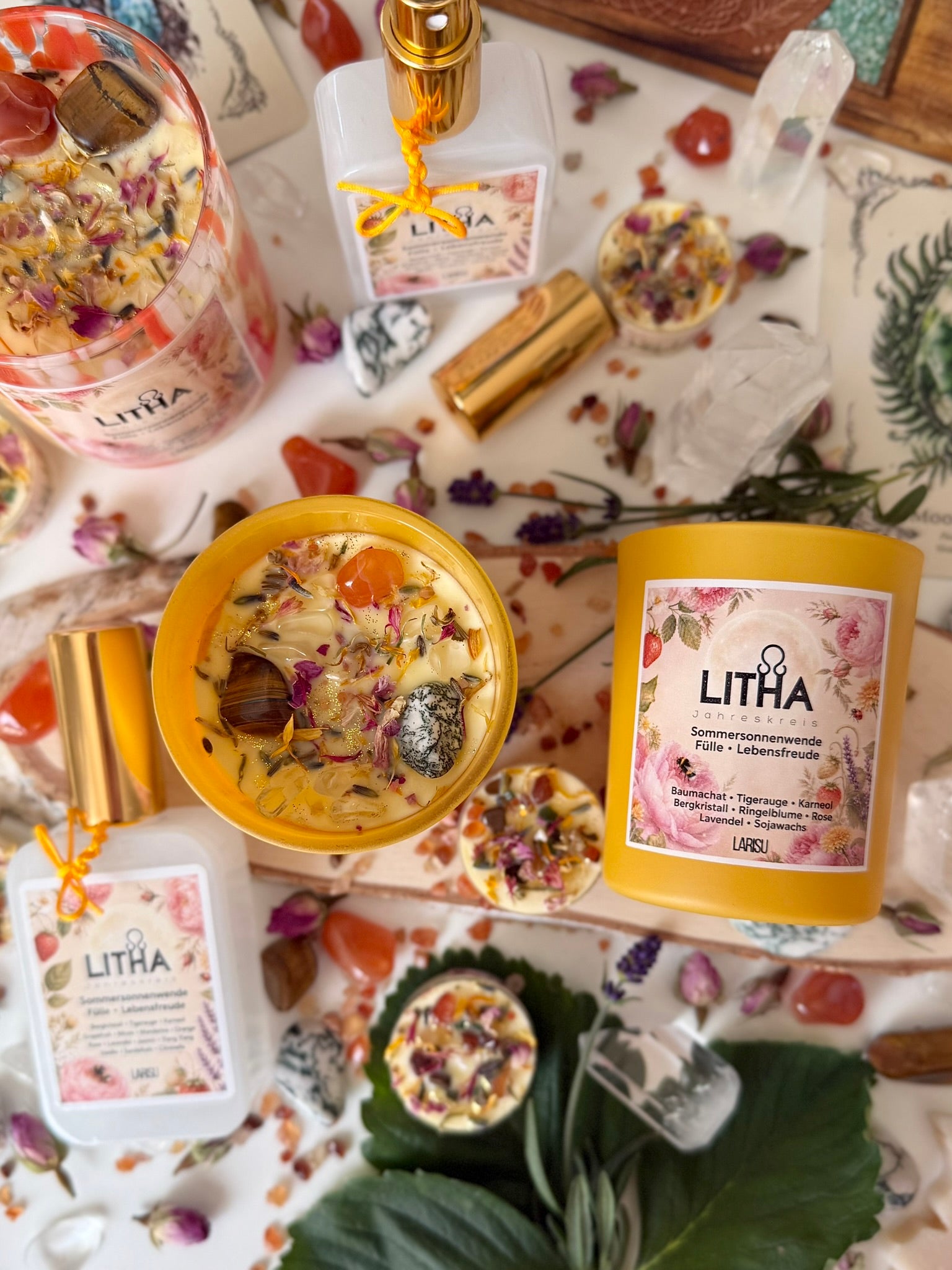 Litha Sommersonnenwende Kristallkerze gelbes Glas, limitiert