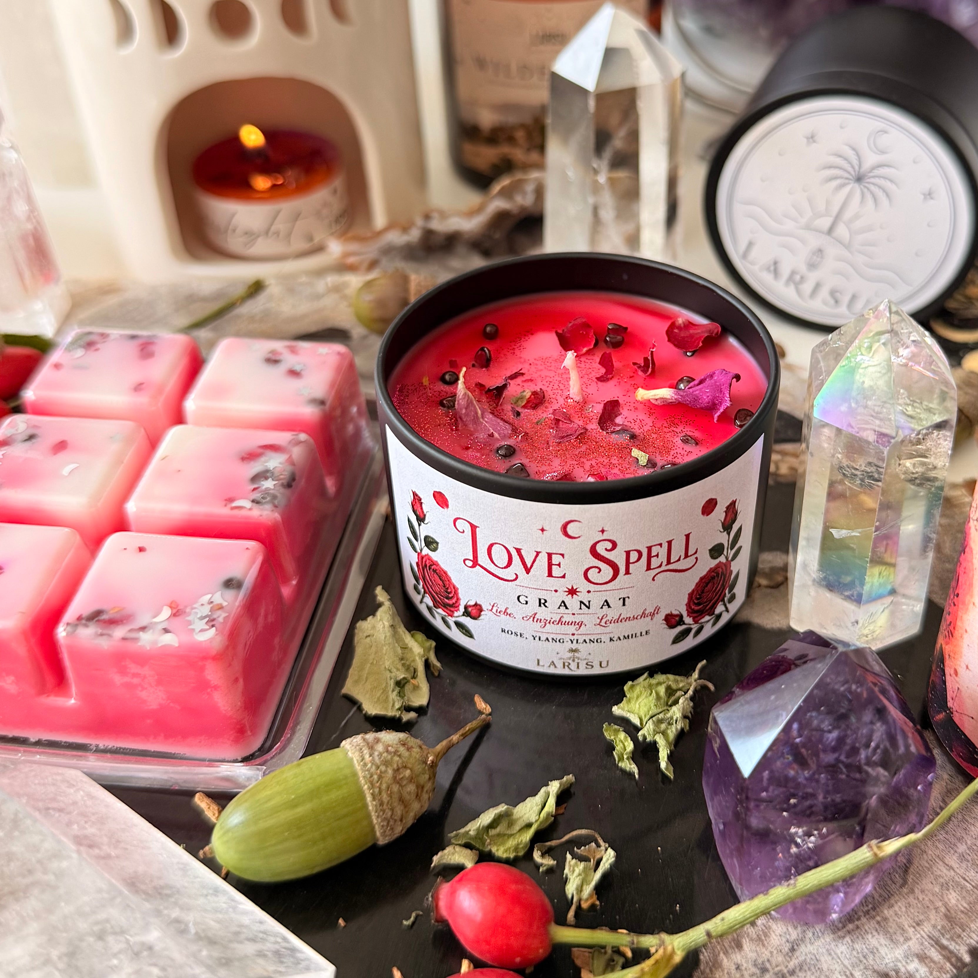 LOVE SPELL Kristallkerze mit Granat