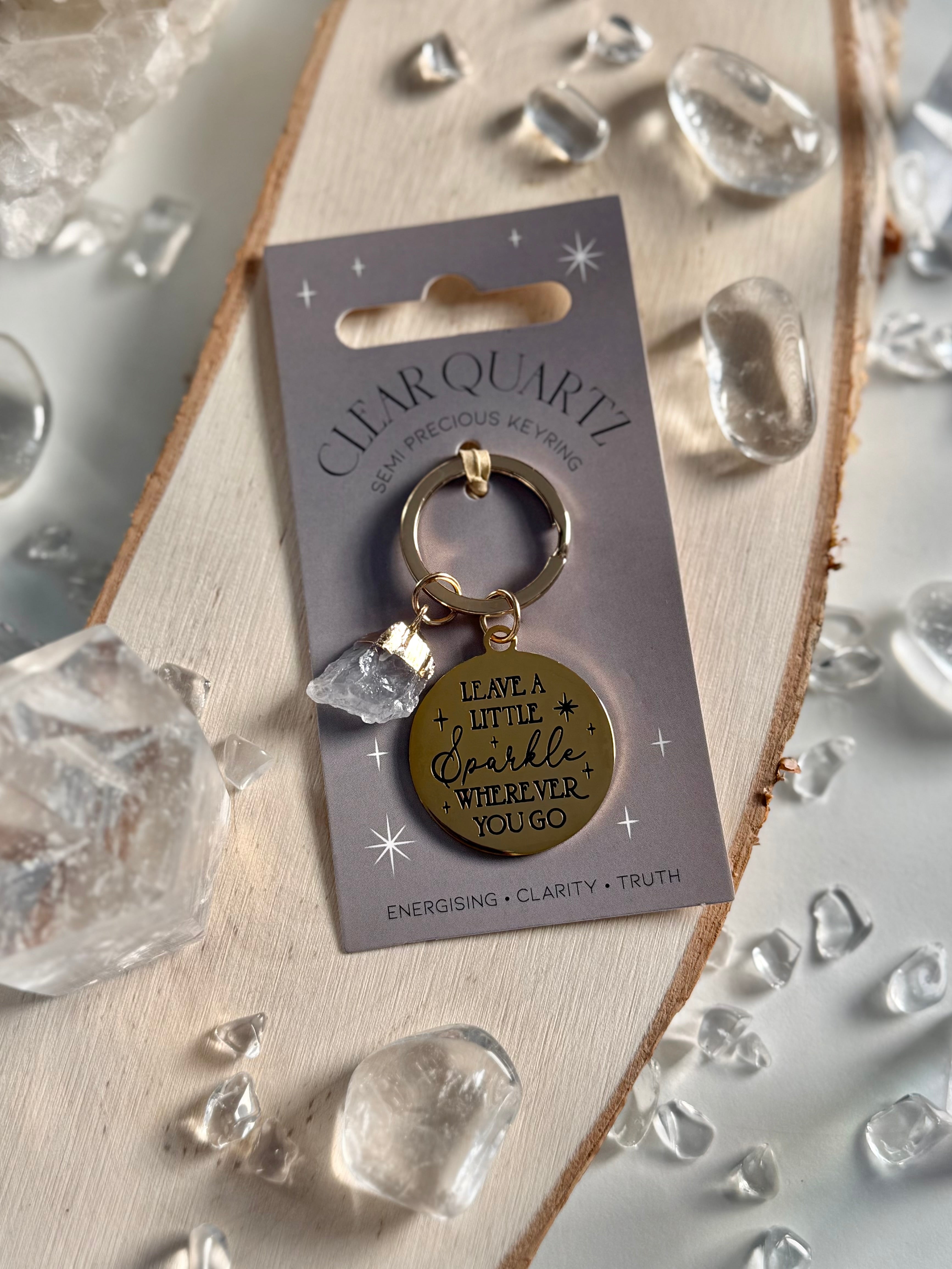 Schlüsselanhänger mit Bergkristall „Leave a little sparkle wherever you go“