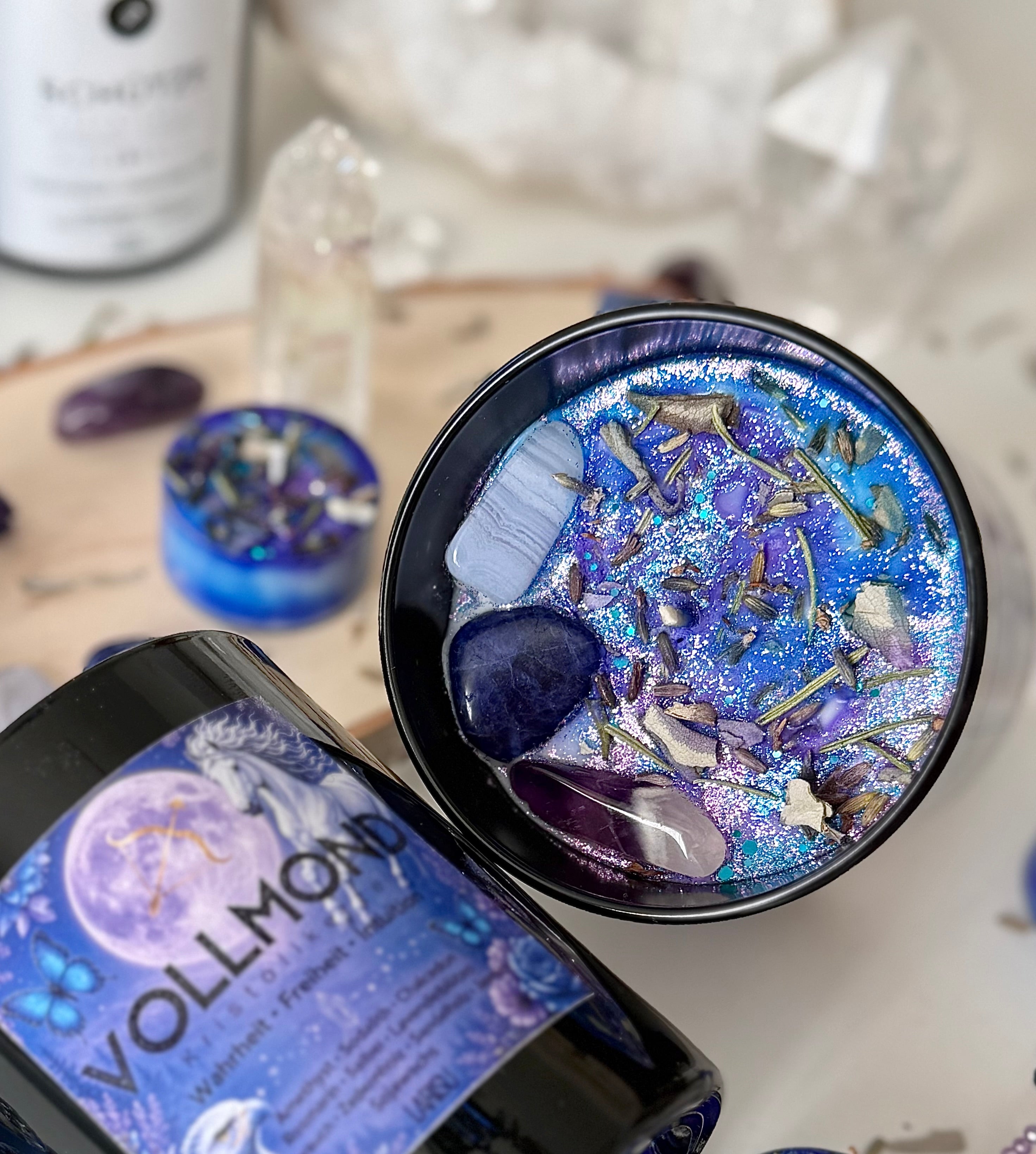 Vollmondkerze mit Kristallen, 31. Mai, Blue Moon, limitiert