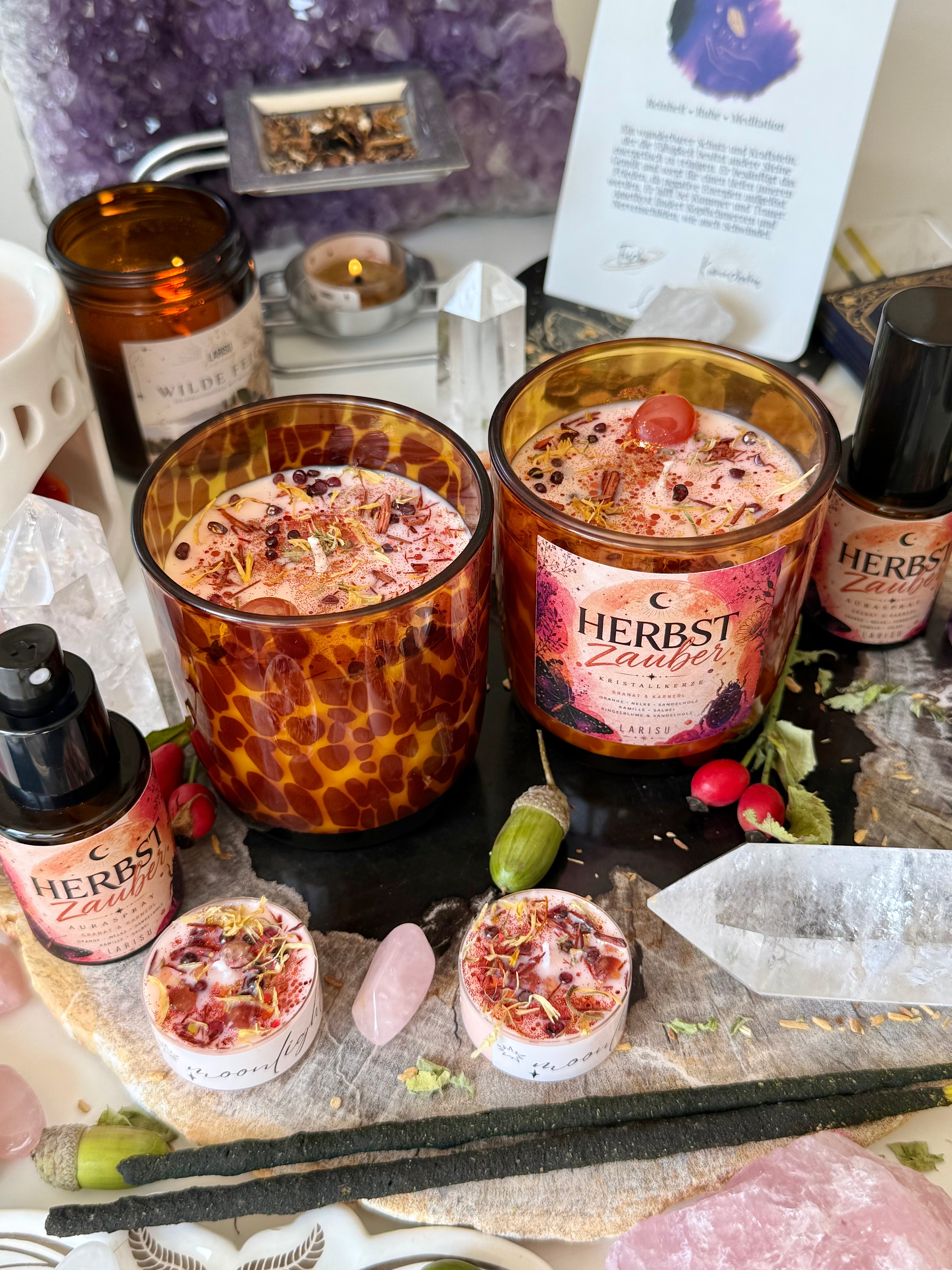 Herbstzauber Kristallkerze mit Granat & Karneol