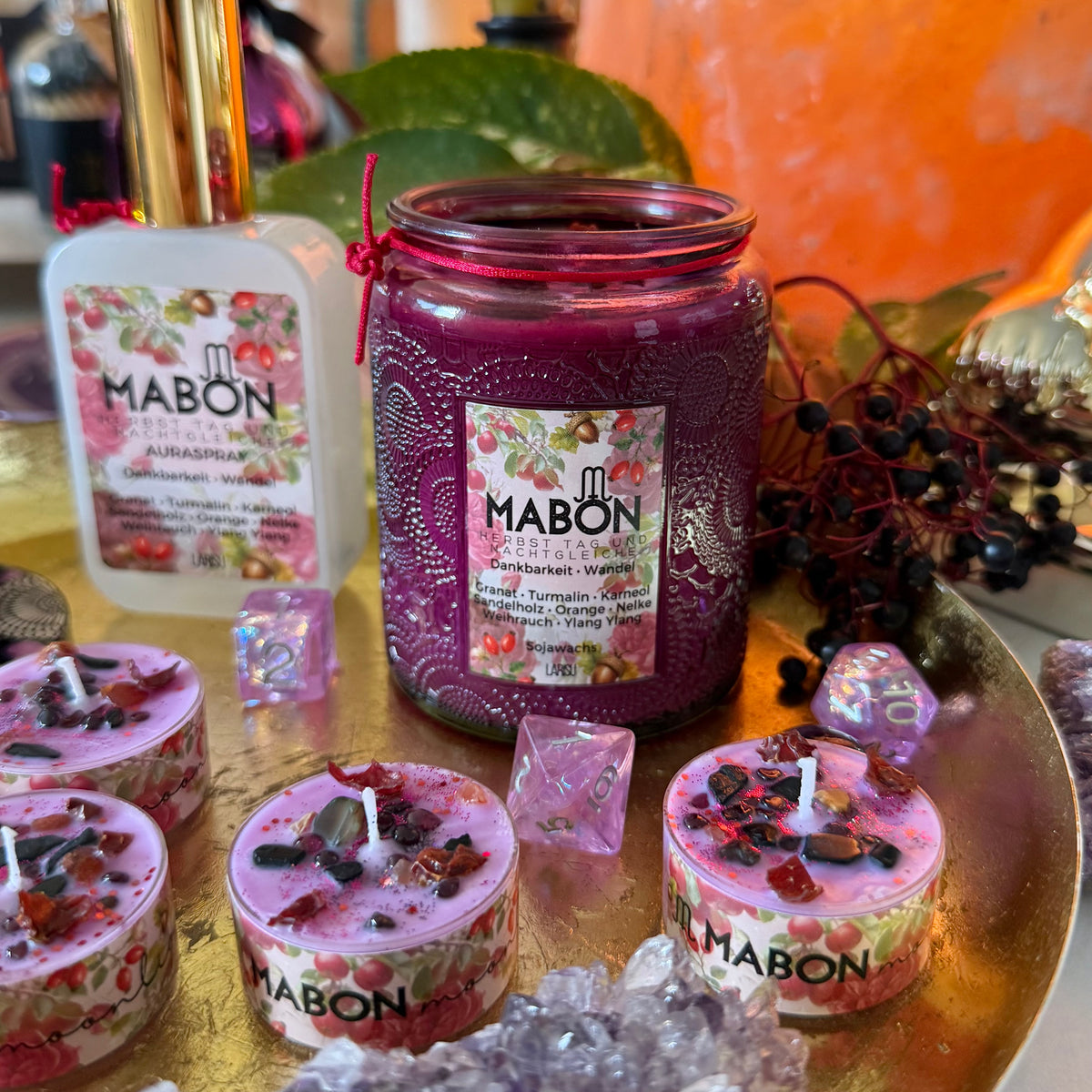 Kristallkerze Jahreskreisfest Mabon Herbst Tagundnachtgleiche, limitiert