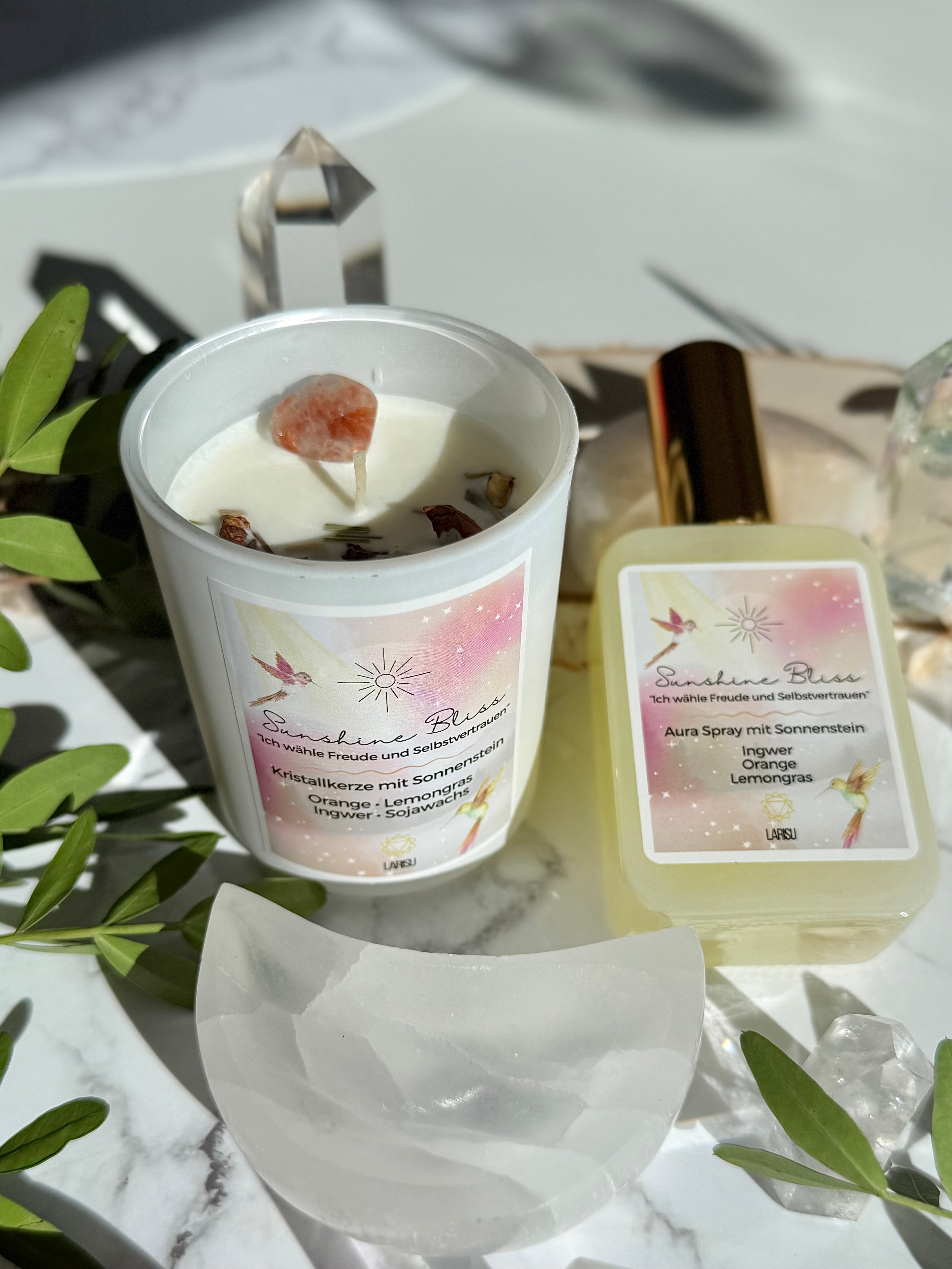 Kristallkerze „Sunshine Bliss - Ich wähle Freude und Selbstvertrauen“