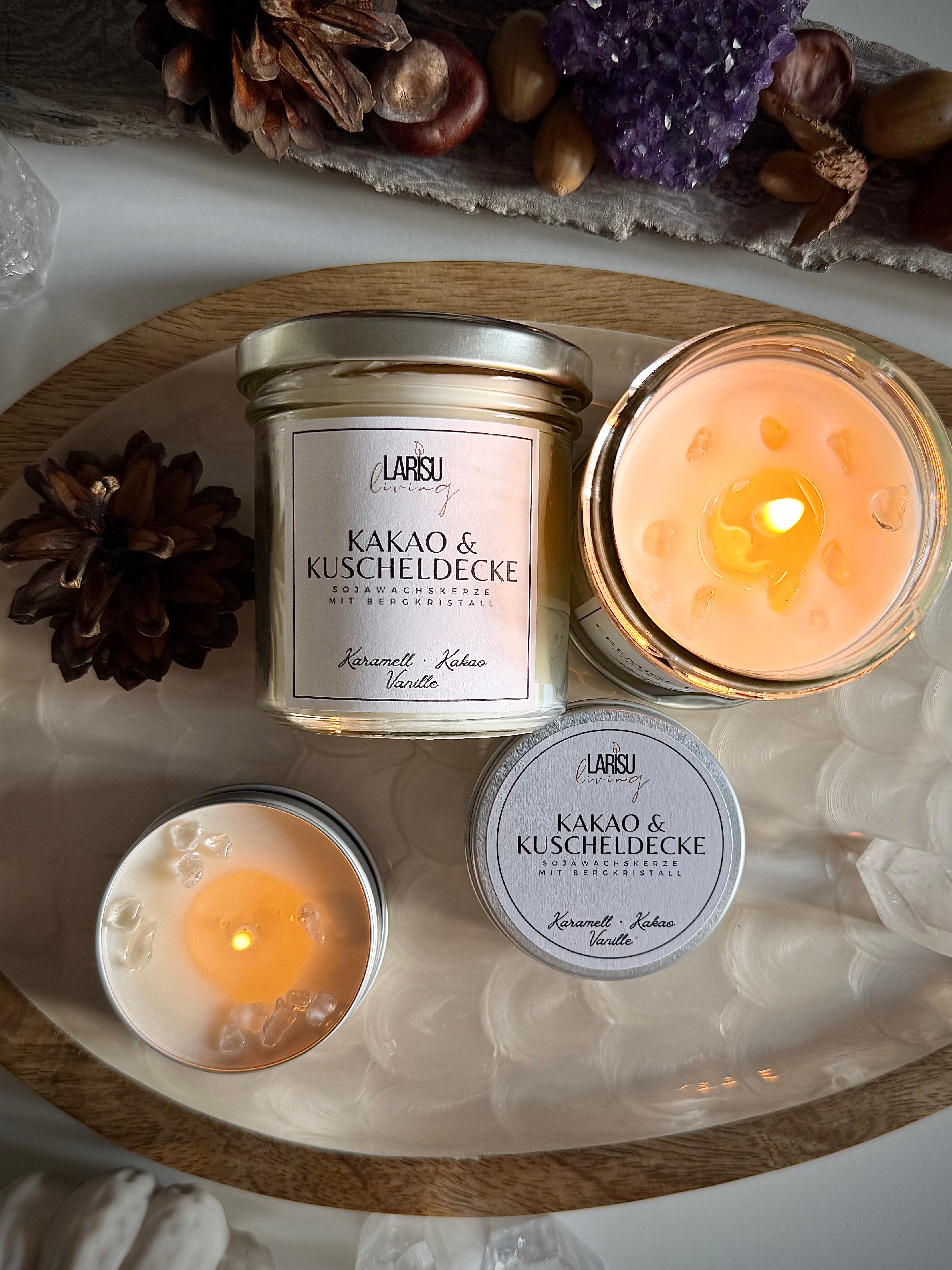 Duftkerze „Kakao & Kuscheldecke“ mit Bergkristall