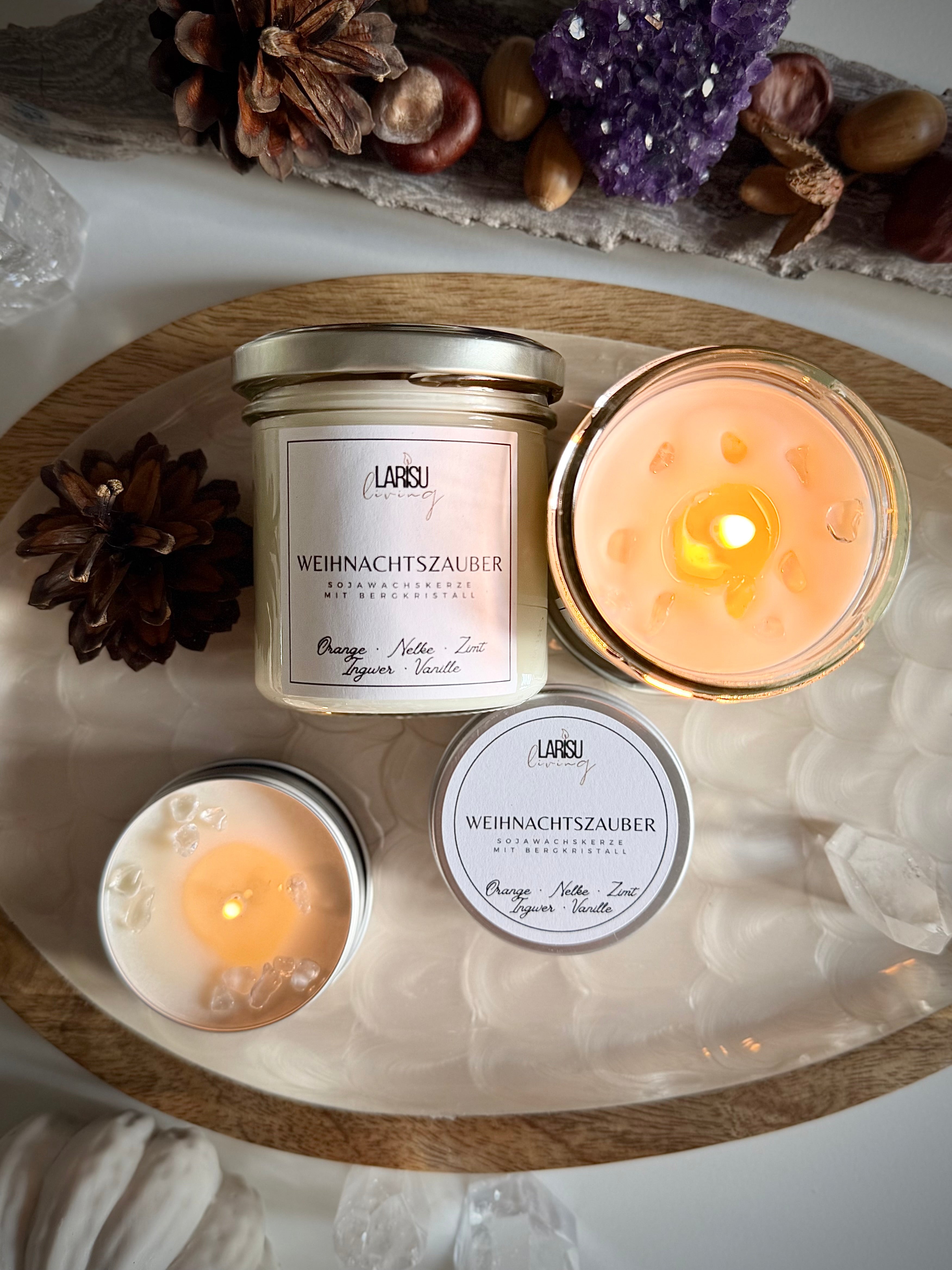 Duftkerze „Weihnachtszauber“ mit Bergkristall