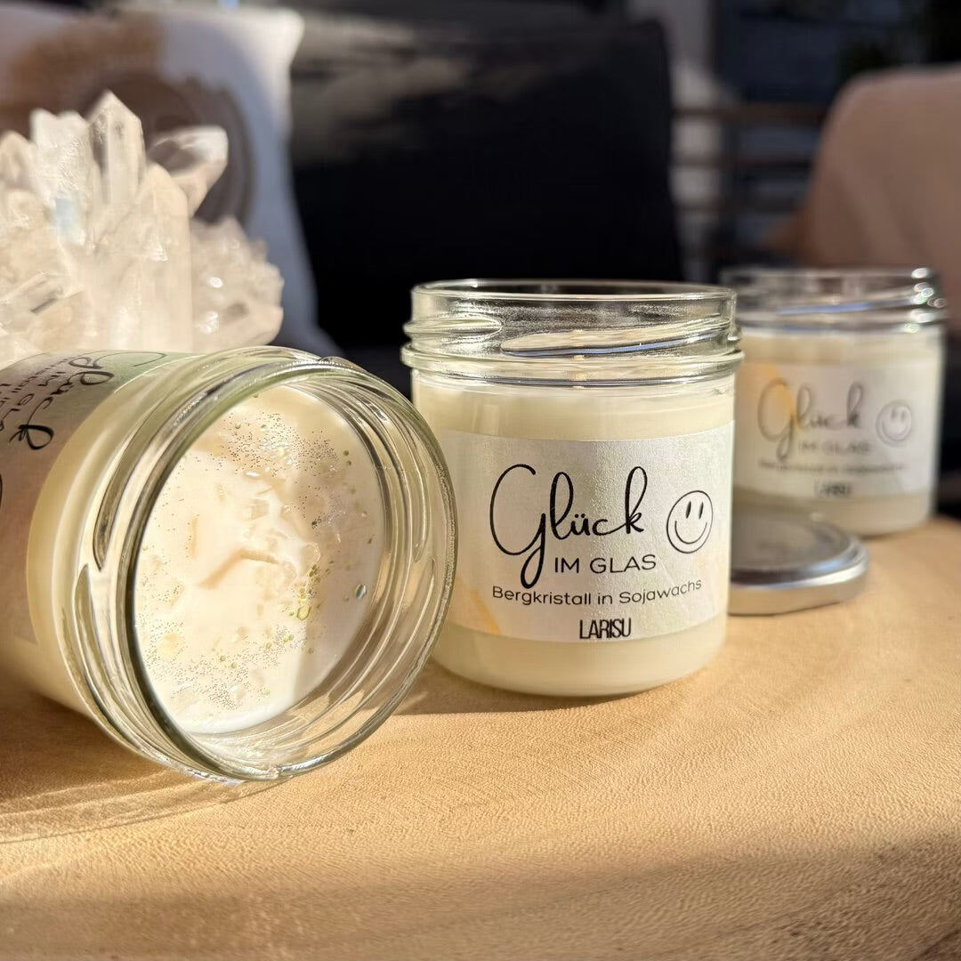 Kristallkerze "Glück im Glas" mit Bergkristall