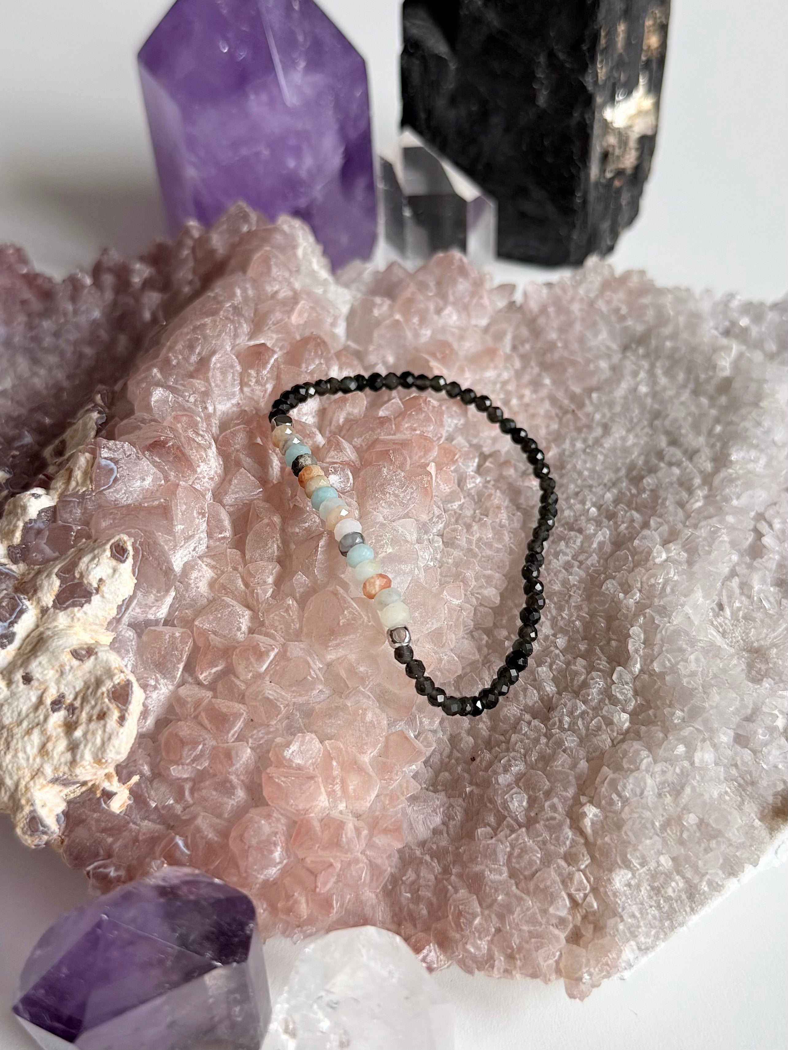 Armband mit Amazonit und Obsidian