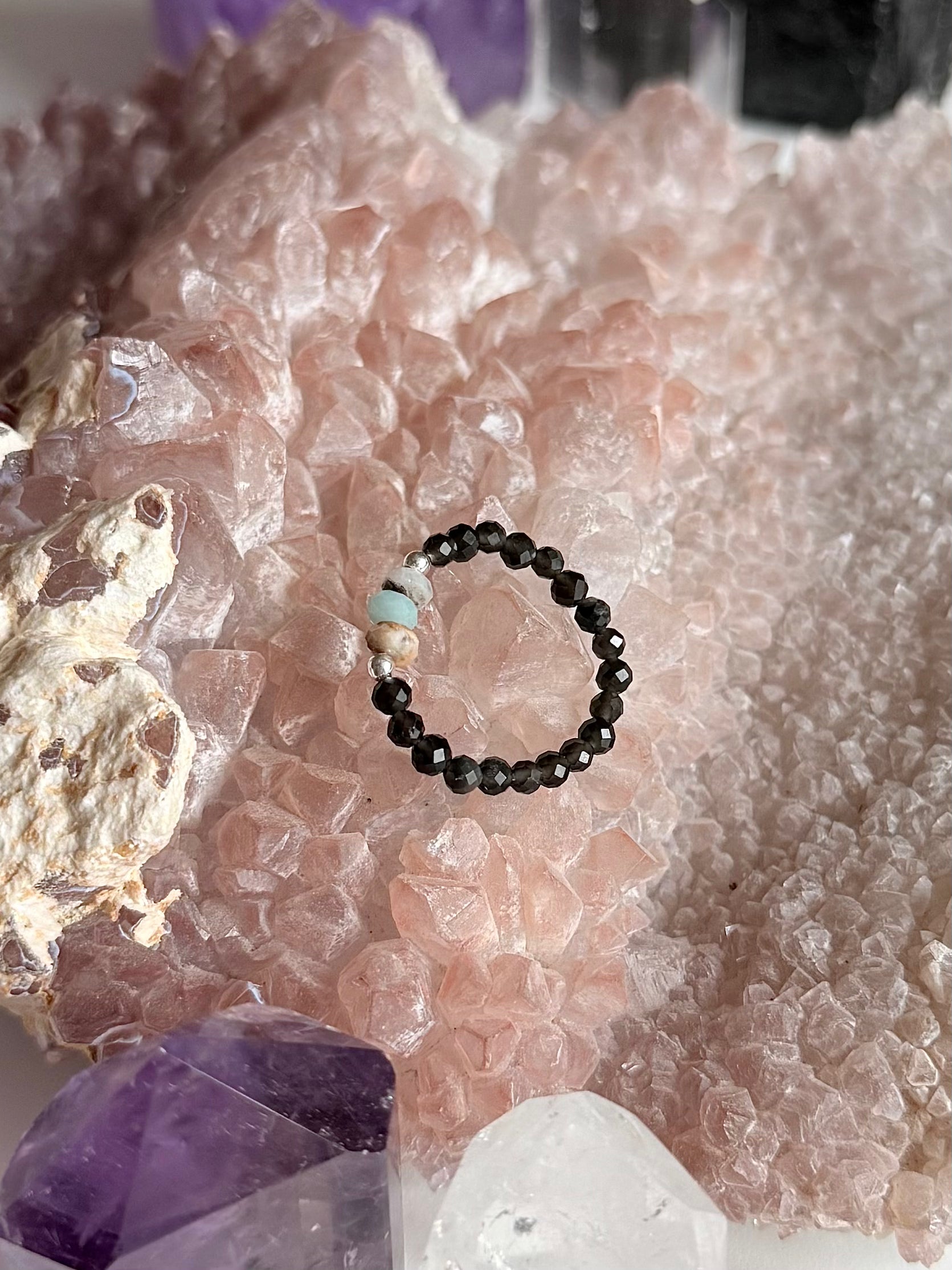 Ring mit Amazonit und Obsidian