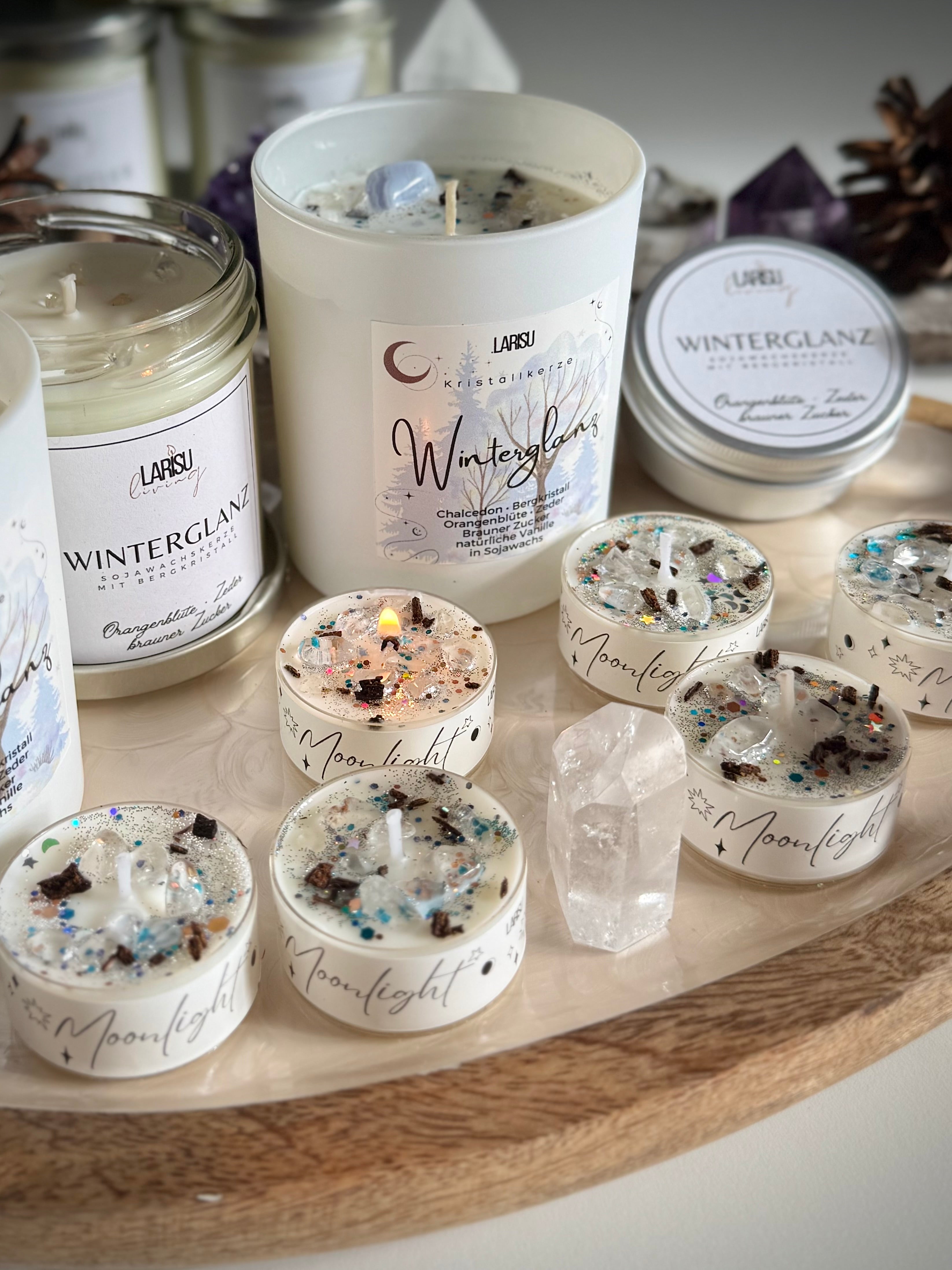 Moonlights Teelicht „Winterglanz“ mit Bergkristall, limitiert