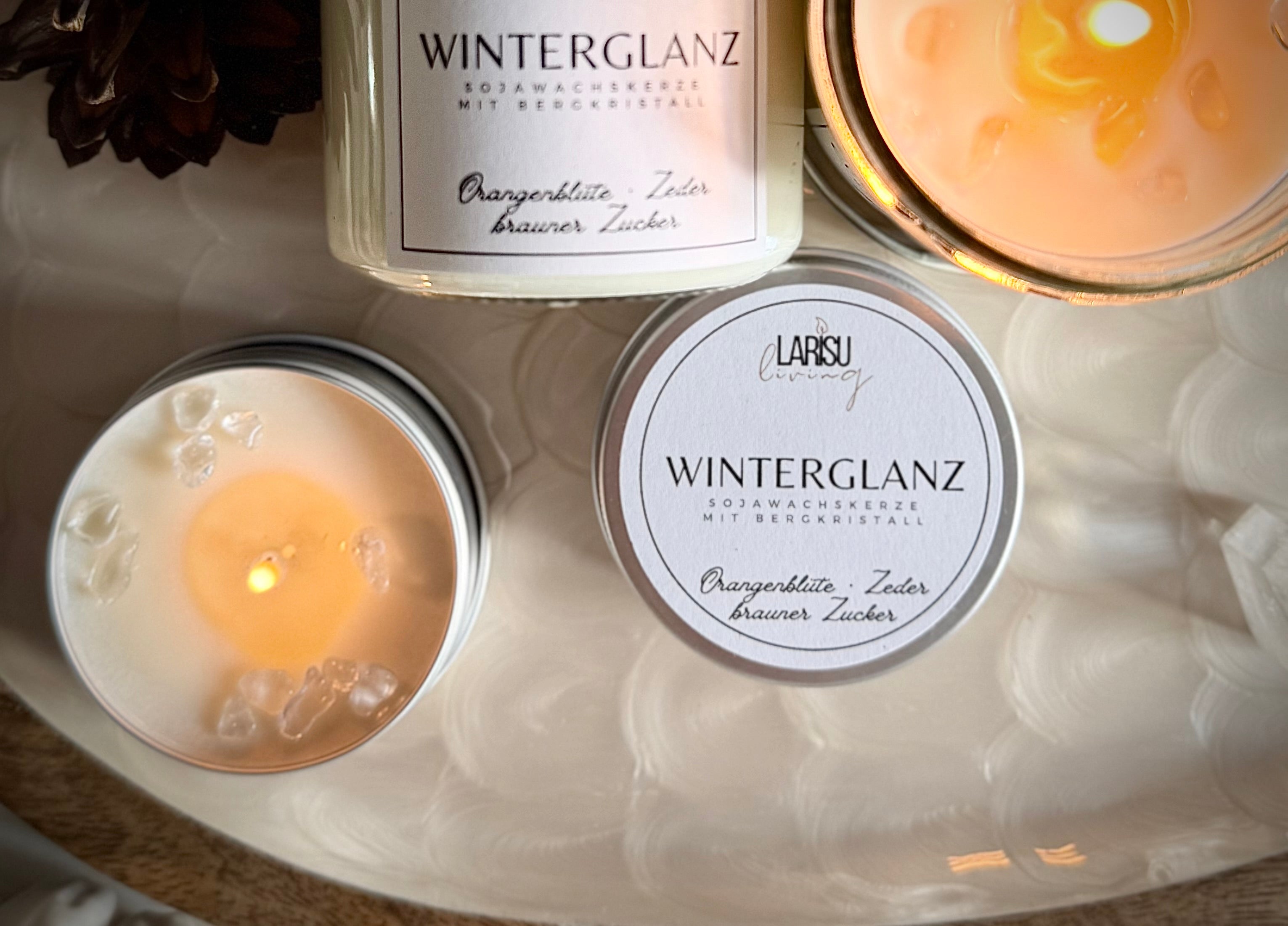 Duftkerze „Winterglanz“ mit Bergkristall, Travel Size