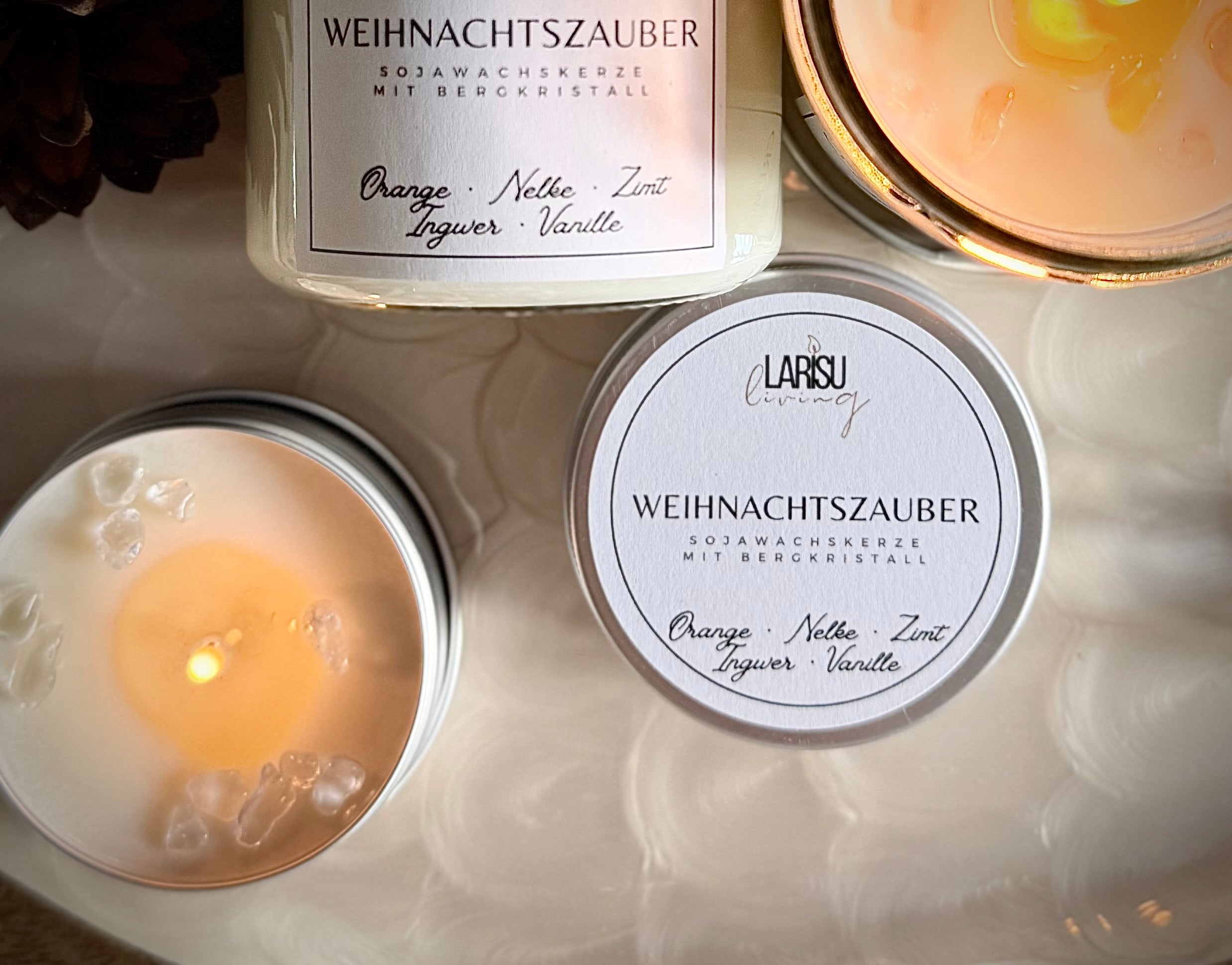 Duftkerze „Weihnachtszauber“ mit Bergkristall, Travel Size