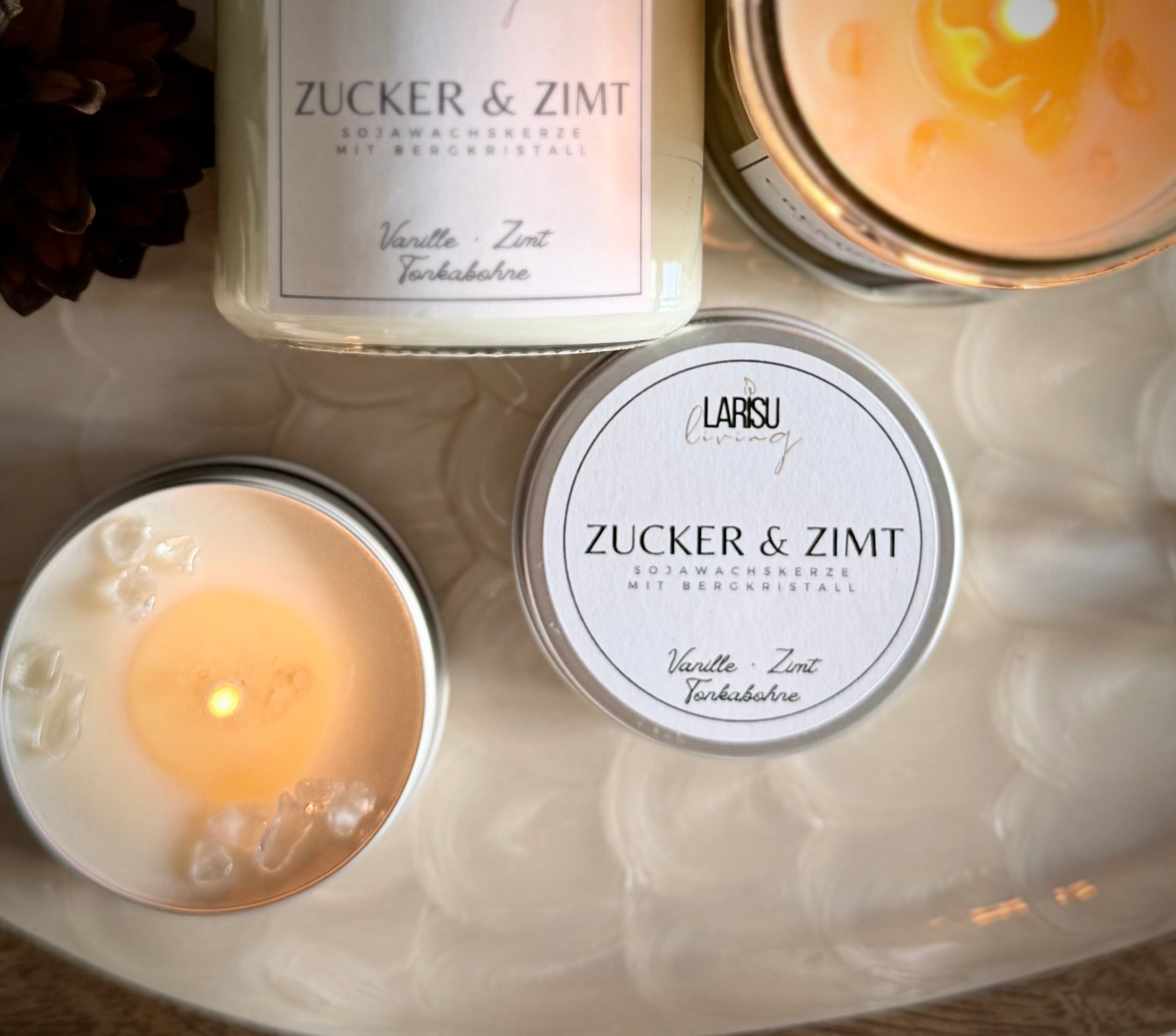 Duftkerze „Zucker & Zimt“ mit Berkristall, Travel Size