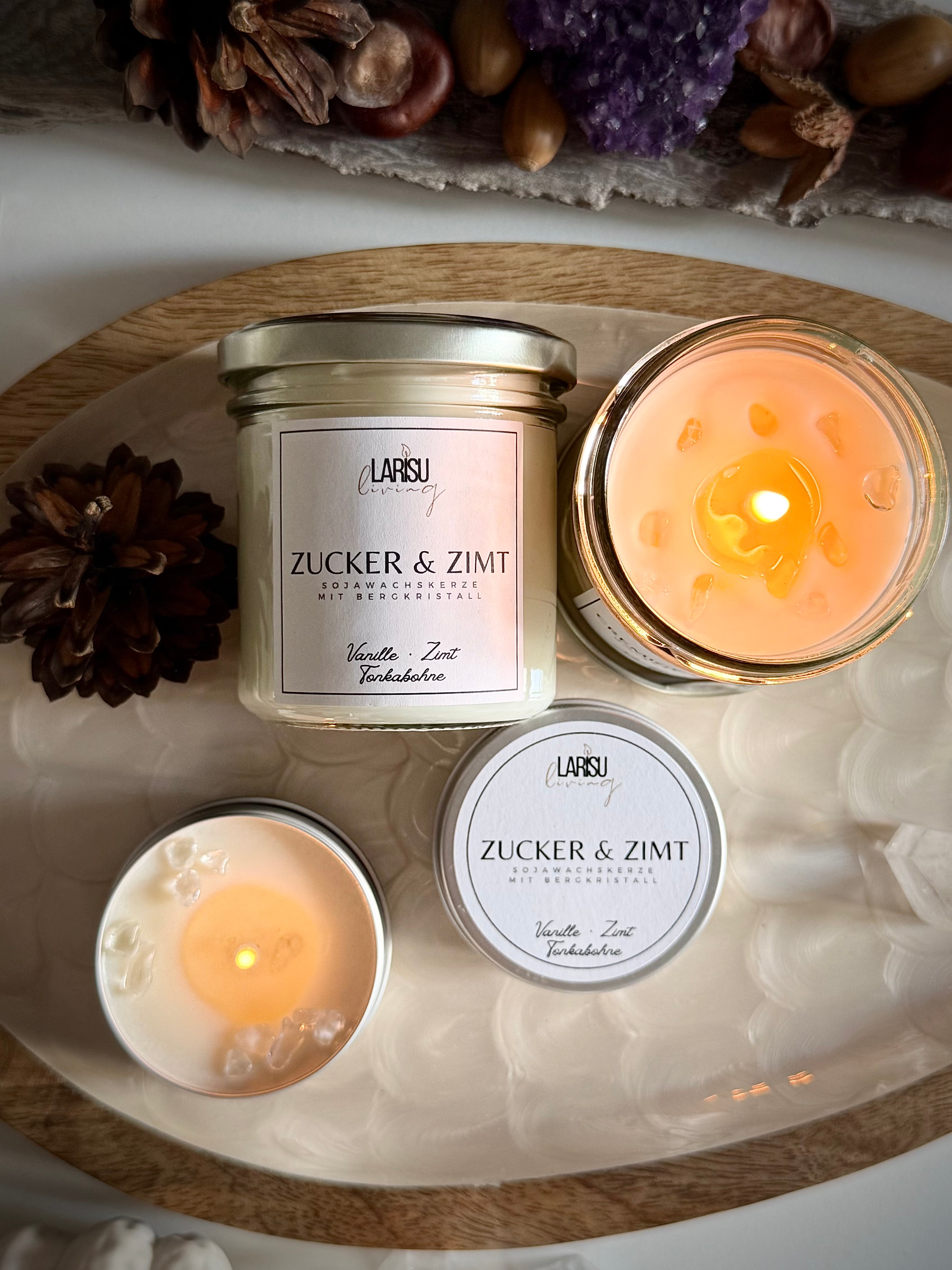 Duftkerze „Zucker & Zimt“ mit Berkristall