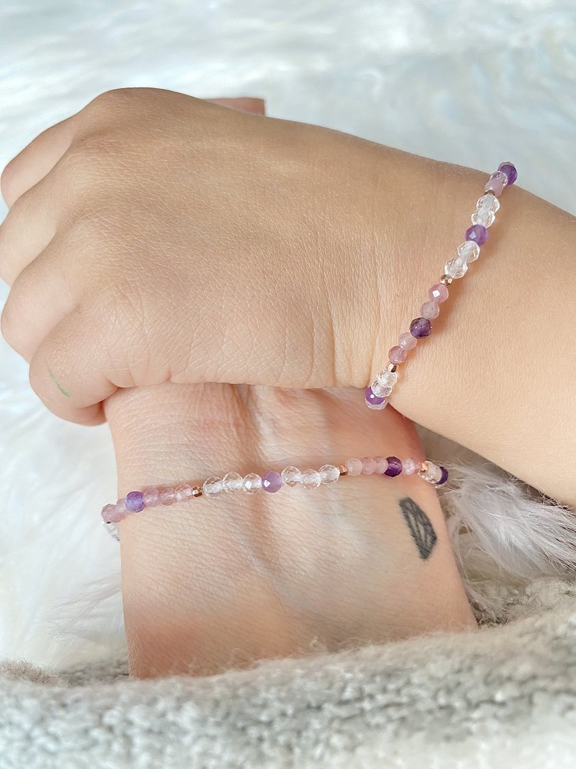 Mama und Kind Set mit Amethyst, Bergkristall und Rosenquarz