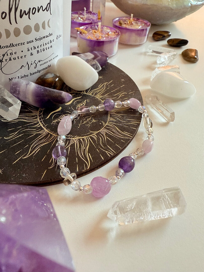 Armband mit Angel Aura und Edelstein Nuggets Kunzit, Amethyst und Ametrin