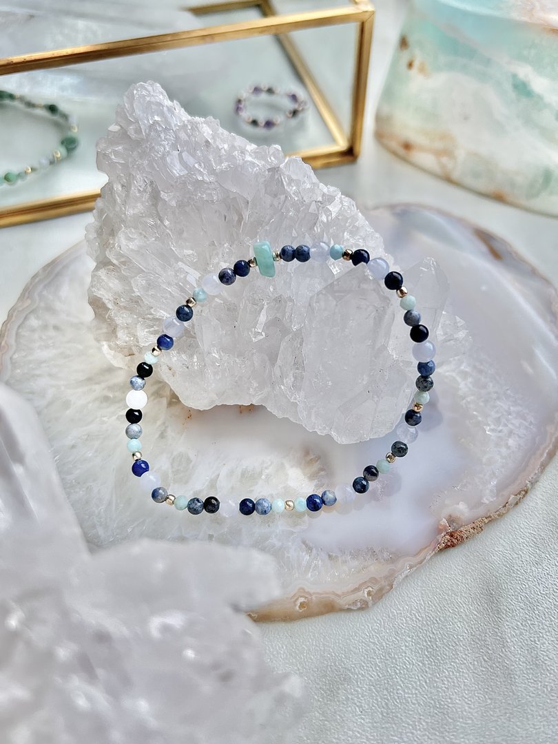 Armband Sternzeichen Schütze mit Larimar, blauer Chalcedon und Sodalith