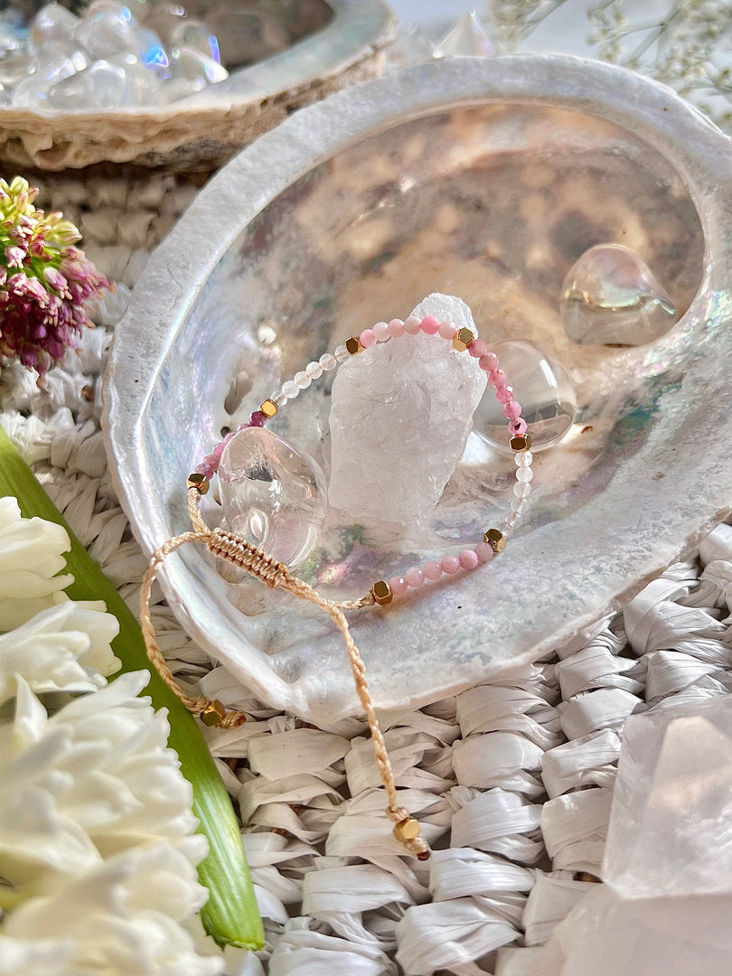 Armband mit Rosenquarz, rosa Turmalin und rosa Andenopal, verstellbar