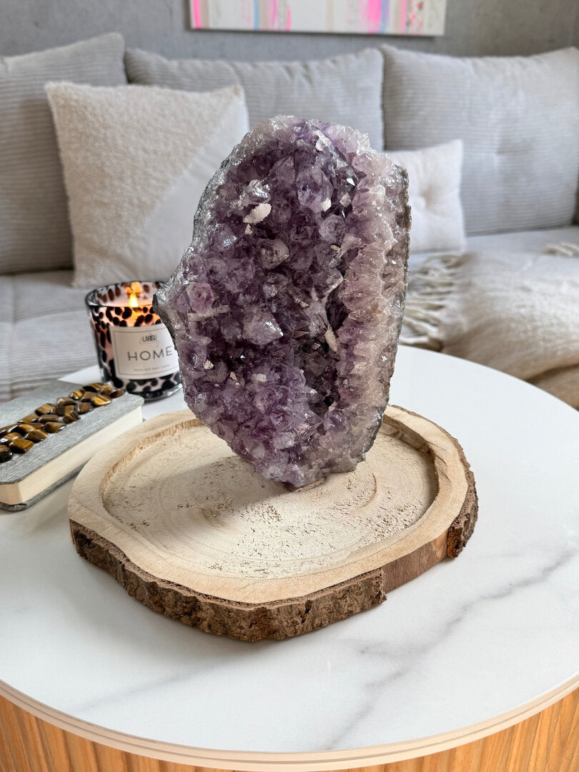 Amethyst Drusenstück Einzelstück mit Calcit